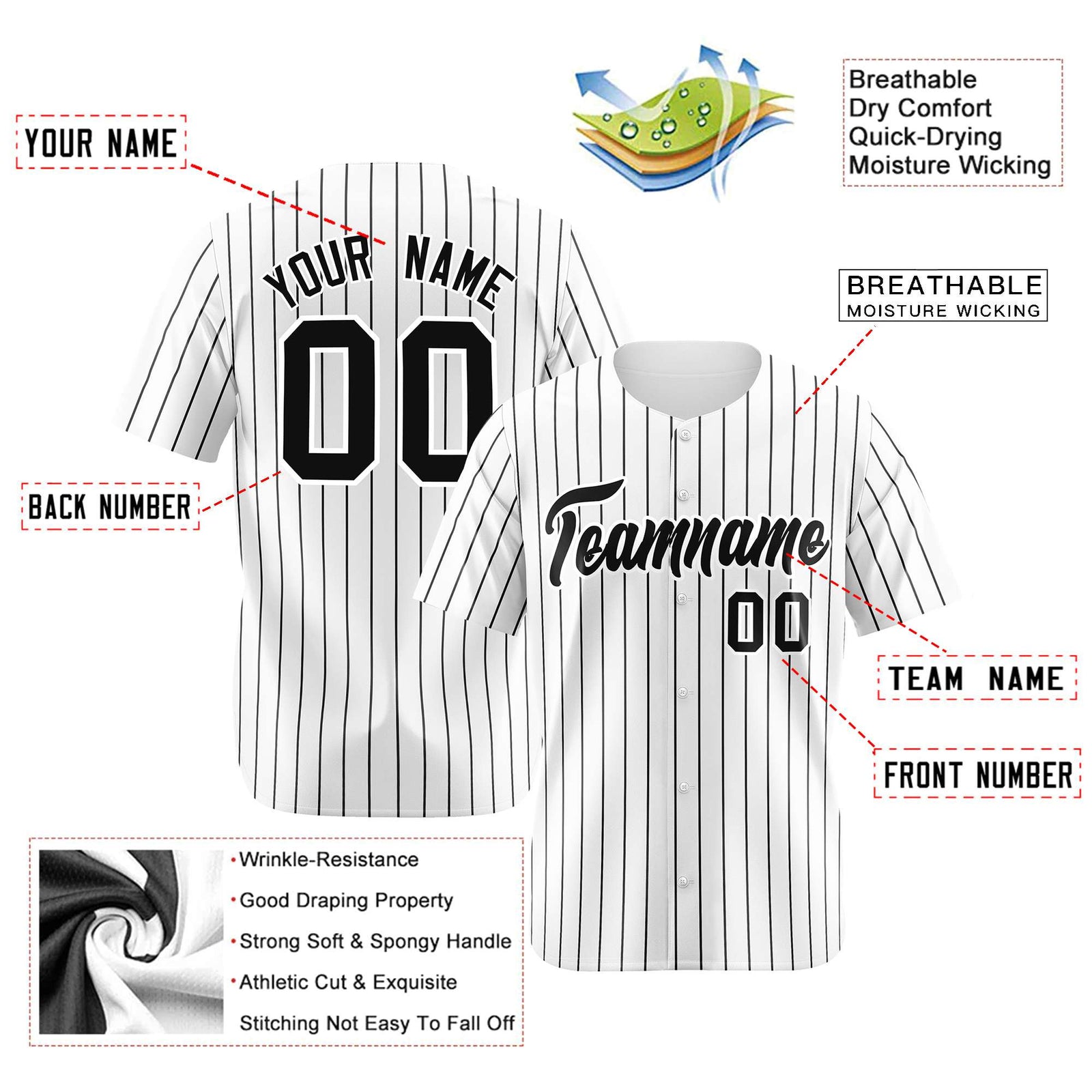 Custom White Black Pinstripe Authentic Baseball Jersey