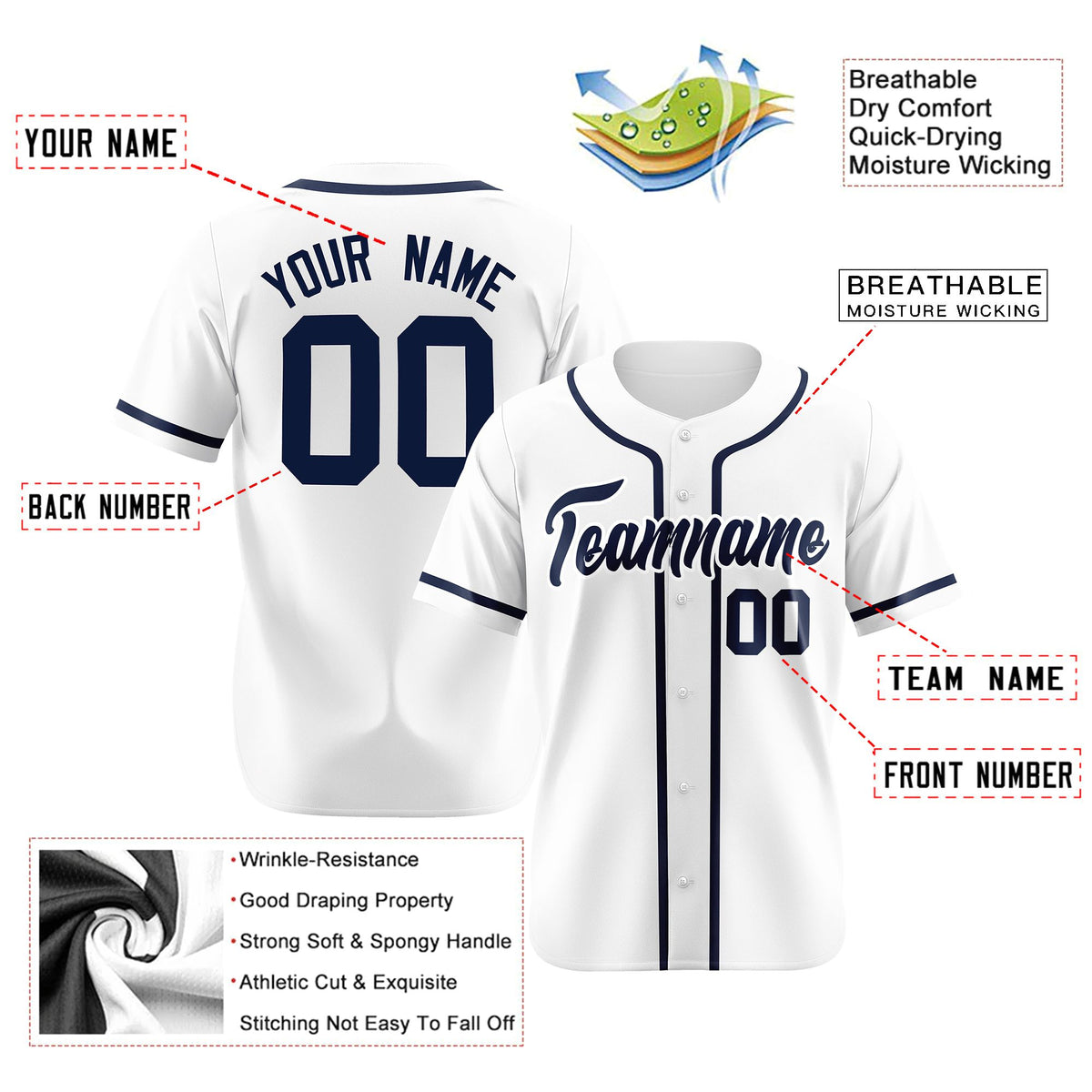 Custom White Navy Classic Style Authentic Baseball Jersey