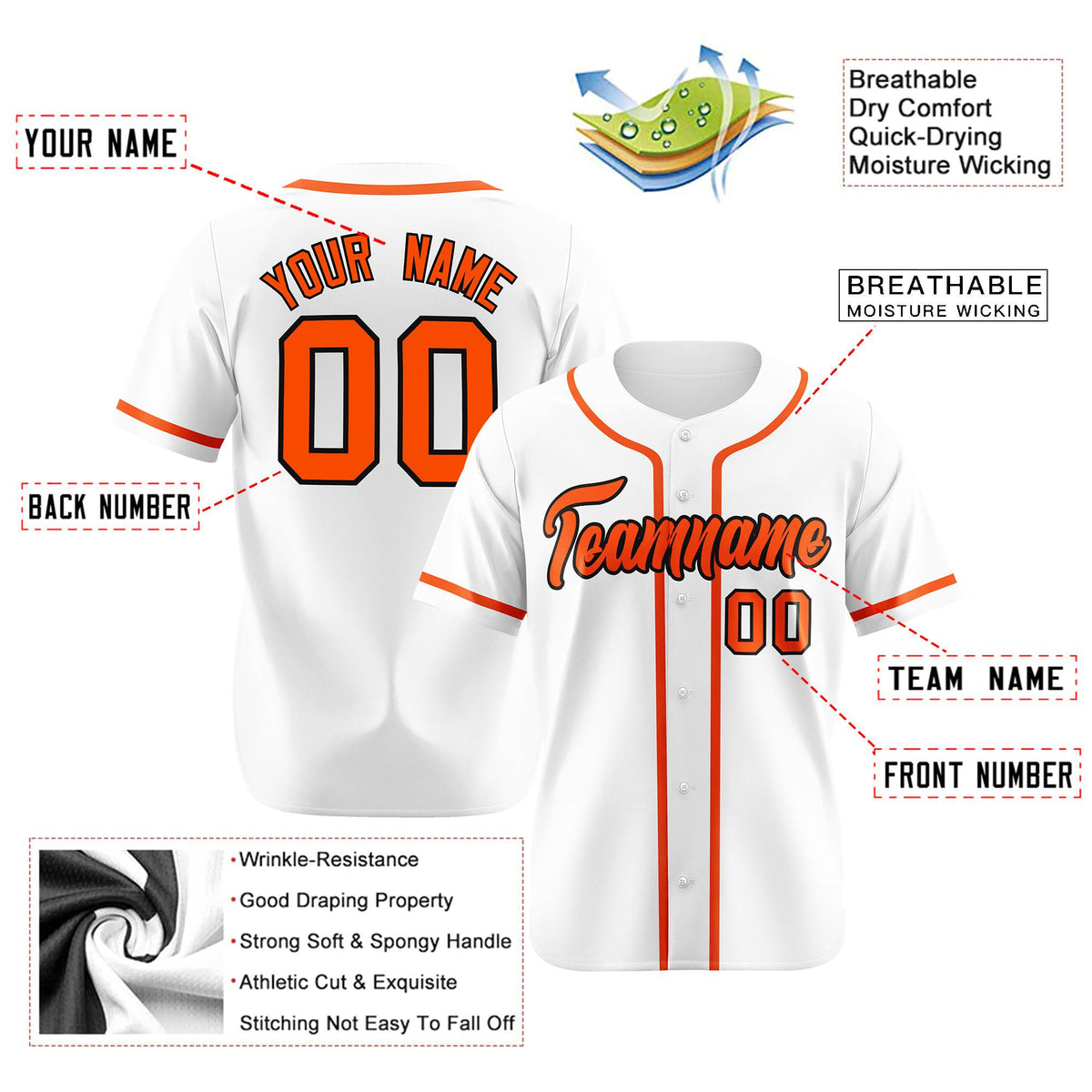 Custom White Orange Classic Style Authentic Baseball Jersey