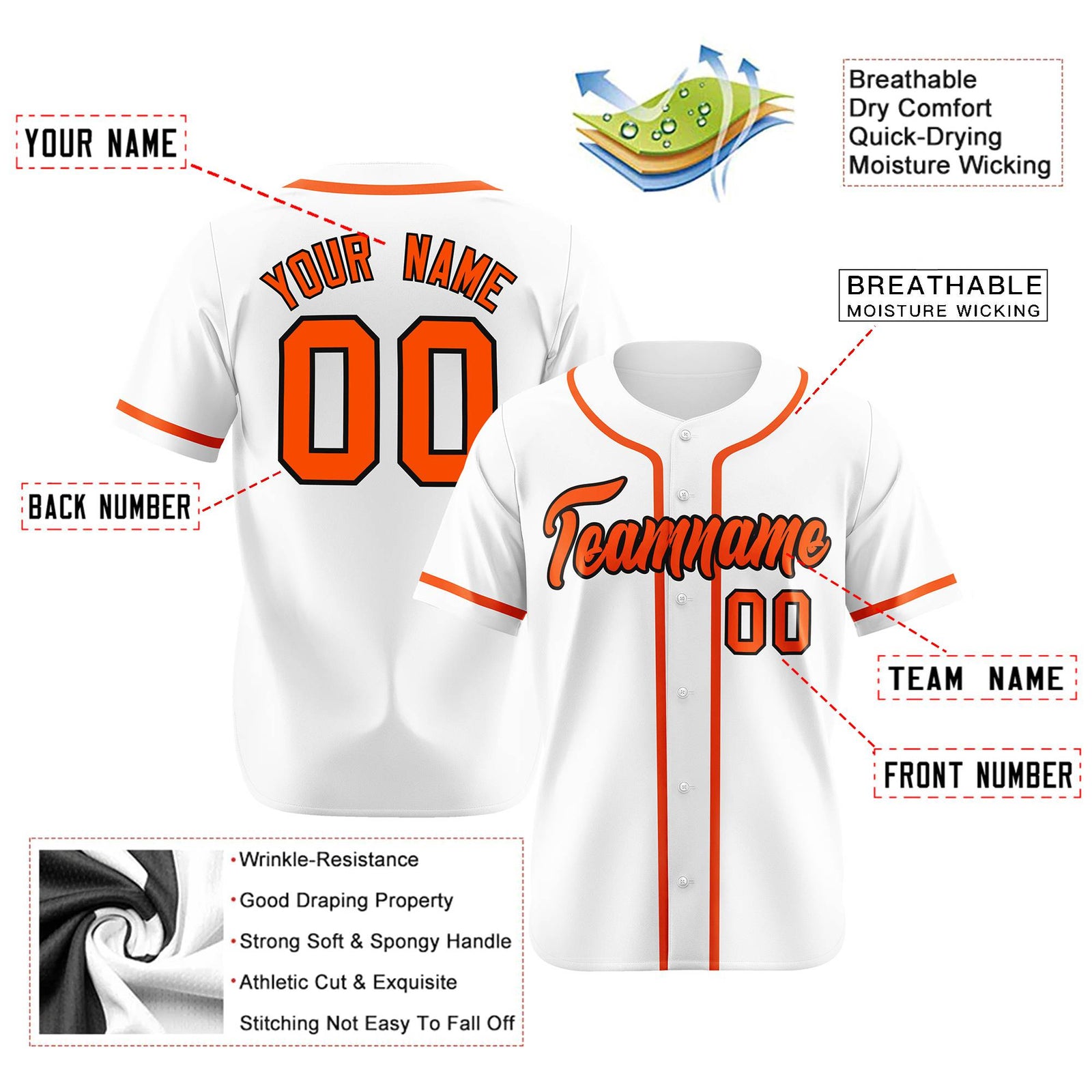 Custom White Orange Classic Style Authentic Baseball Jersey