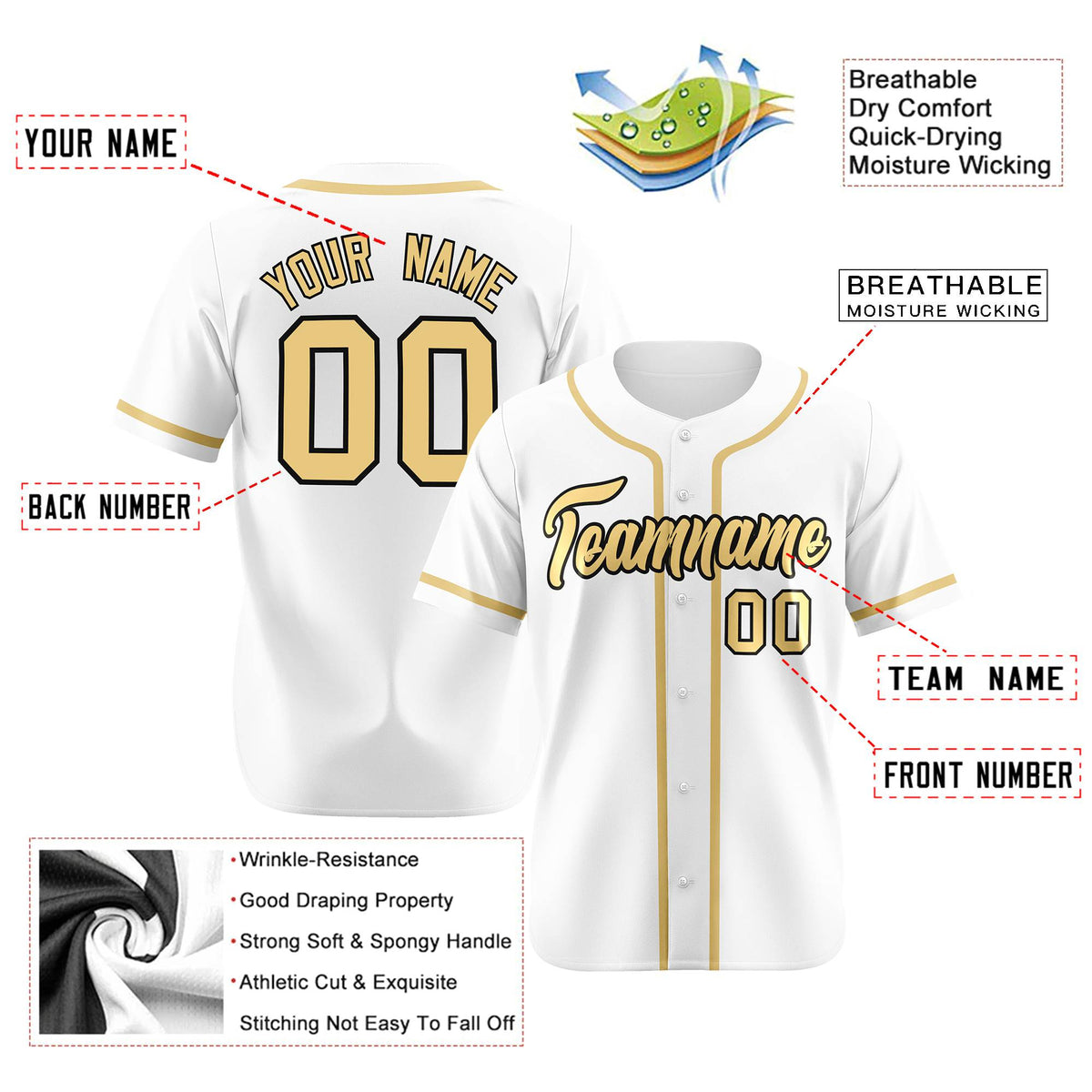 Custom White Khaki Classic Style Authentic Baseball Jersey