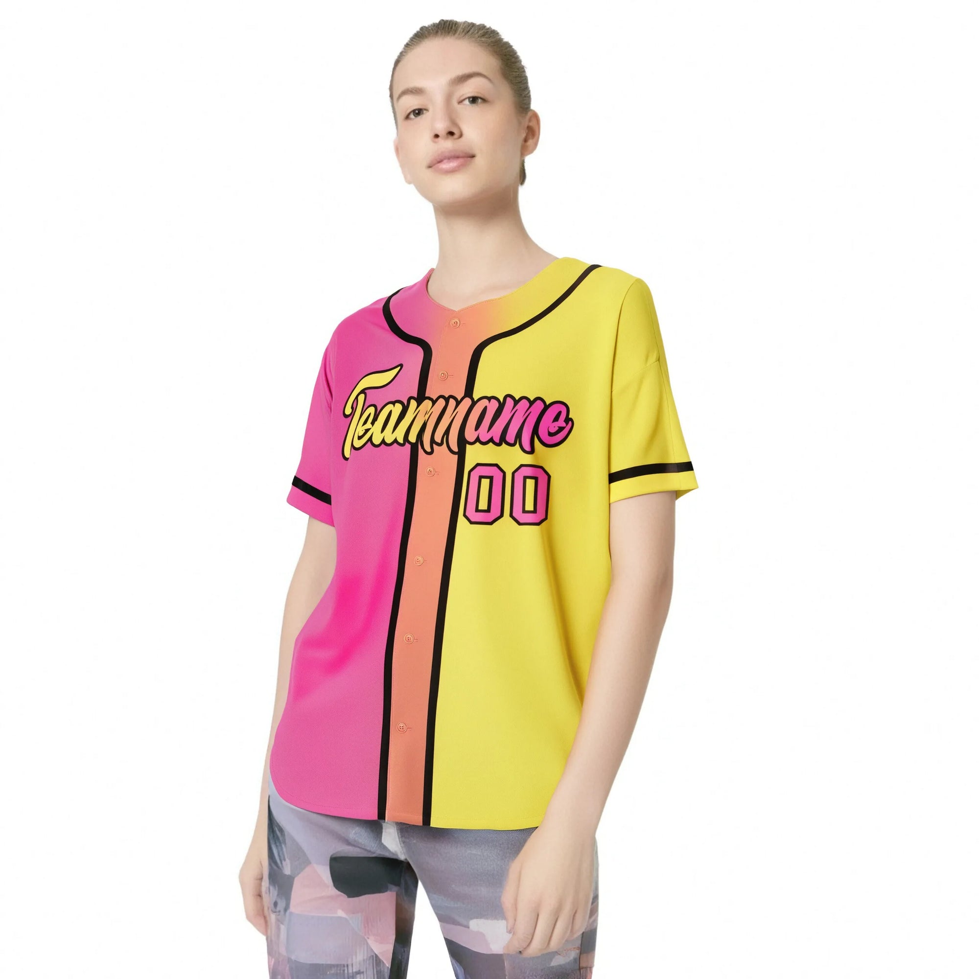 Custom Pink Yellow Gradient Authentic Baseball Jersey