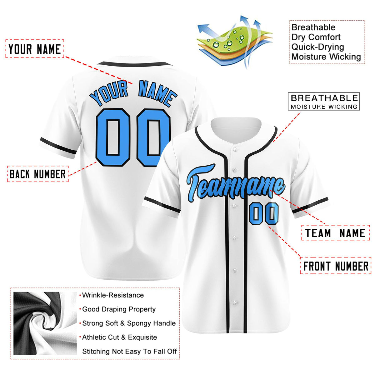 Custom White Black Classic Style Authentic Baseball Jersey