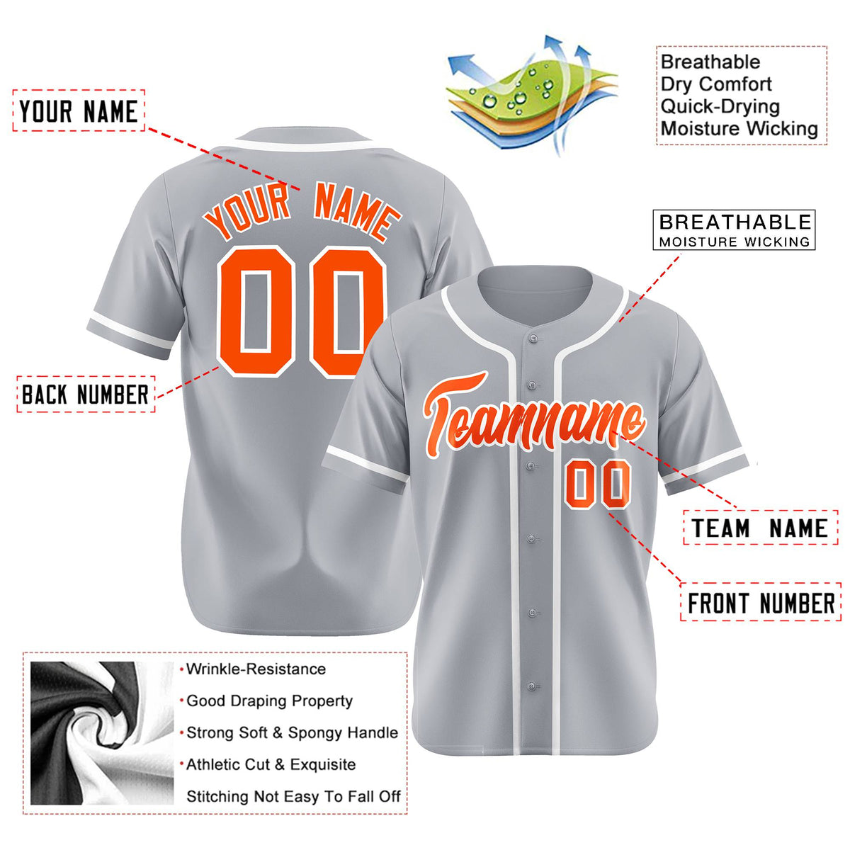 Custom Gray Orange-White Classic Style Authentic Baseball Jersey