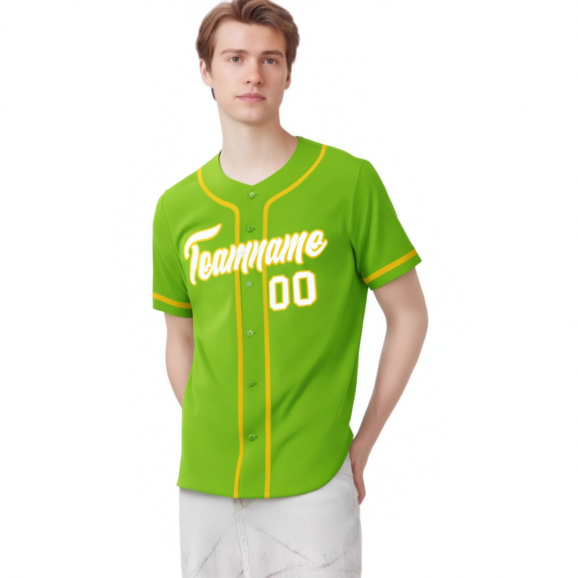 Custom Neon Green Gold-White Classic Style Authentic Baseball Jersey