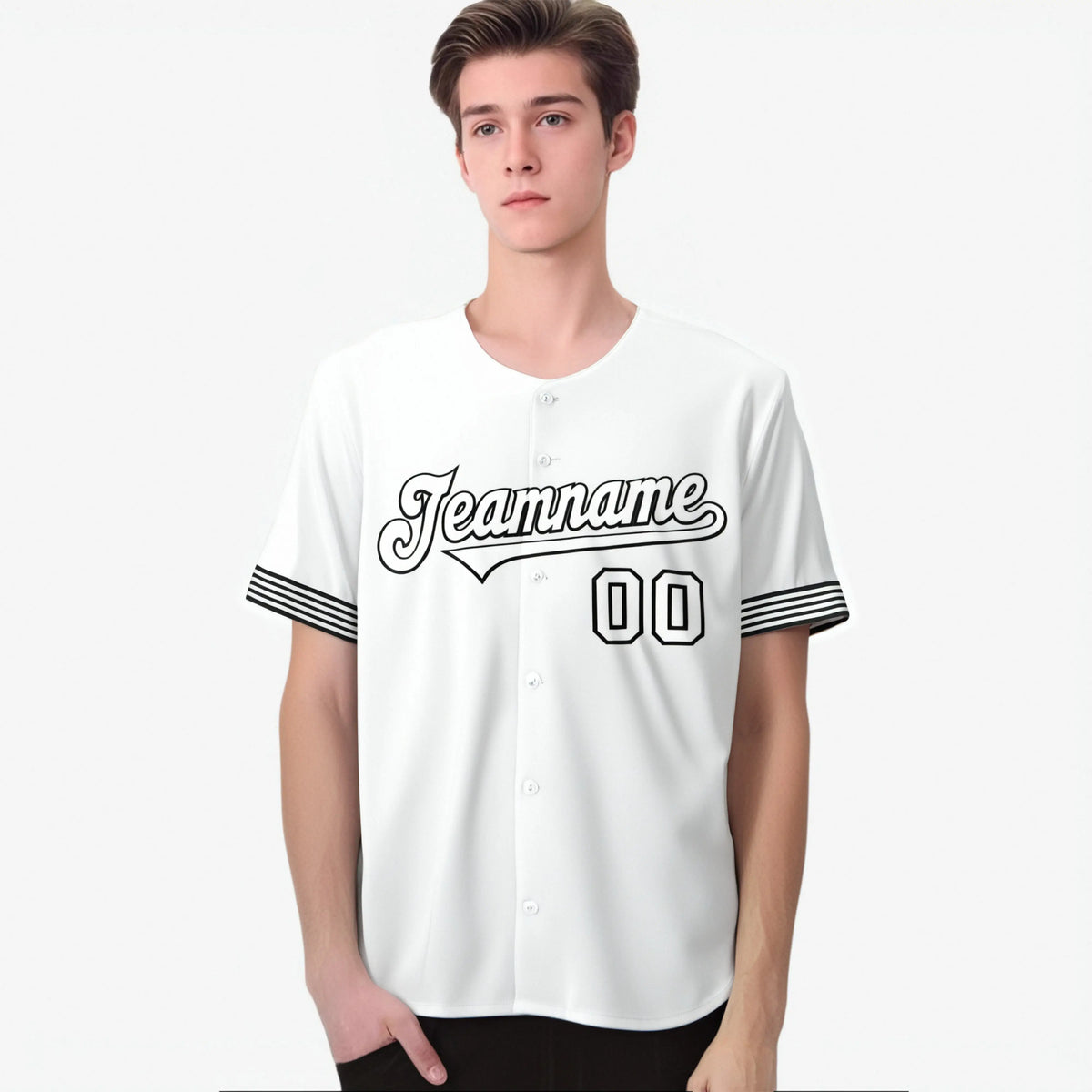 Custom White Black-White Classic Style Authentic Baseball Jersey