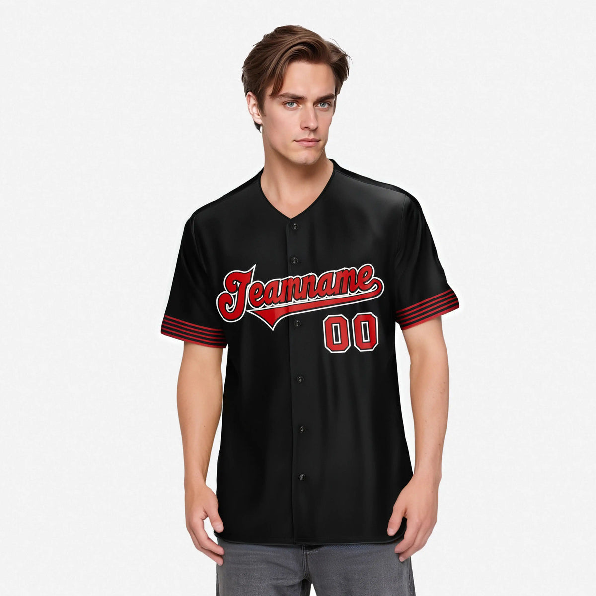 Custom Black Red-White Classic Style Authentic Baseball Jersey