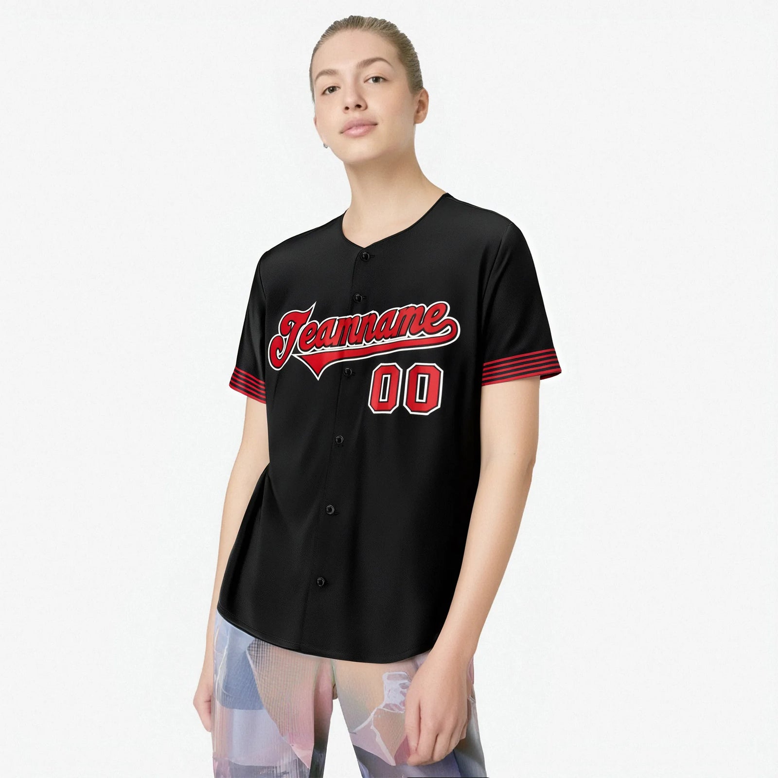 Custom Black Red-White Classic Style Authentic Baseball Jersey