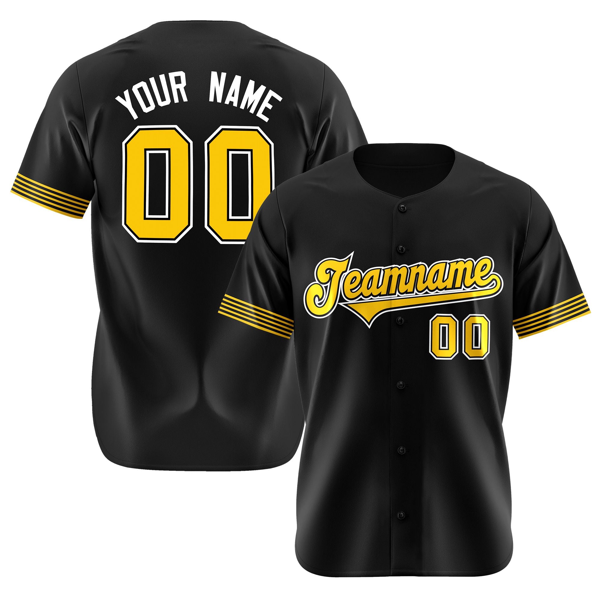 Custom Black Gold-White Classic Style Authentic Baseball Jersey