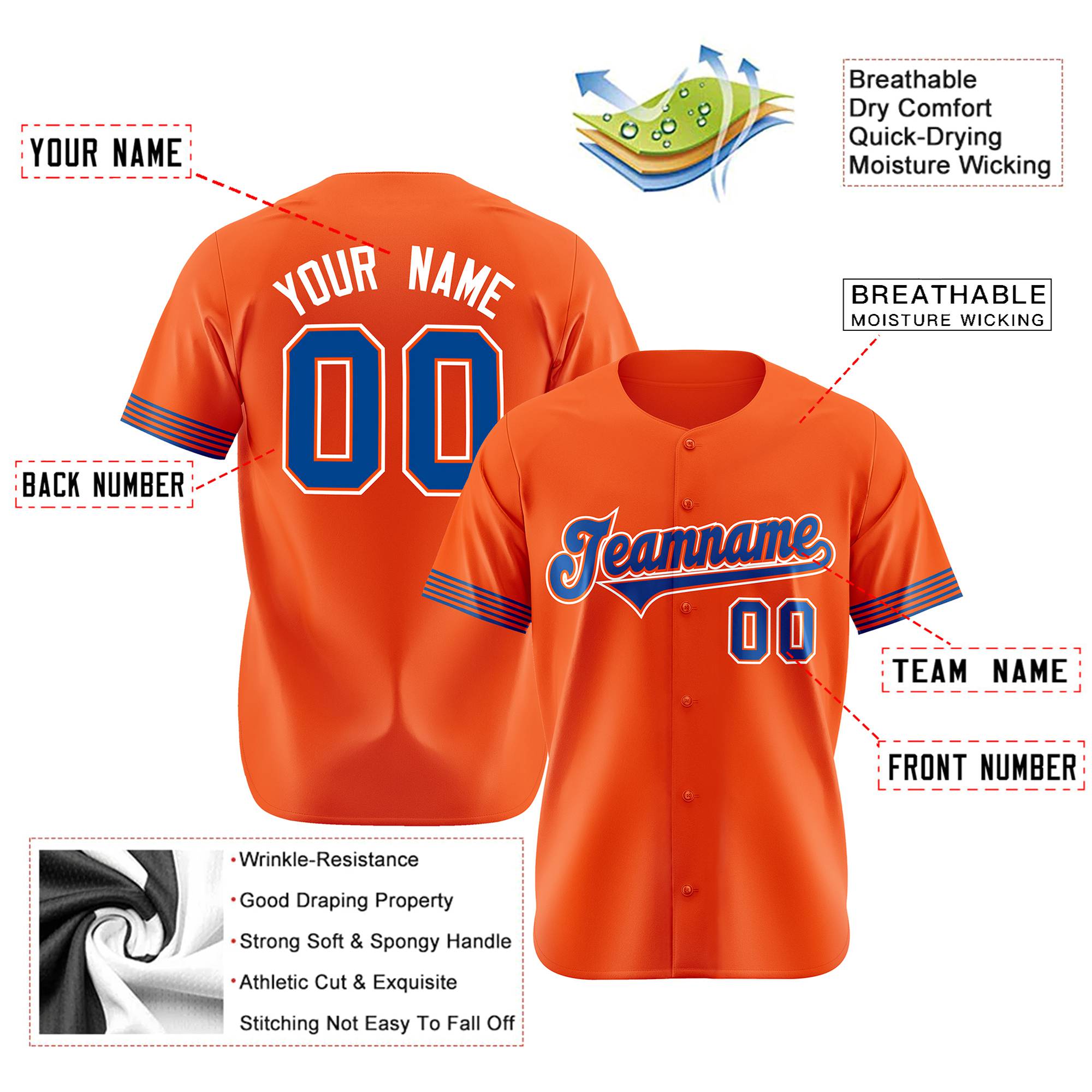 Custom Orange Royal Blue-White Classic Style Authentic Baseball Jersey