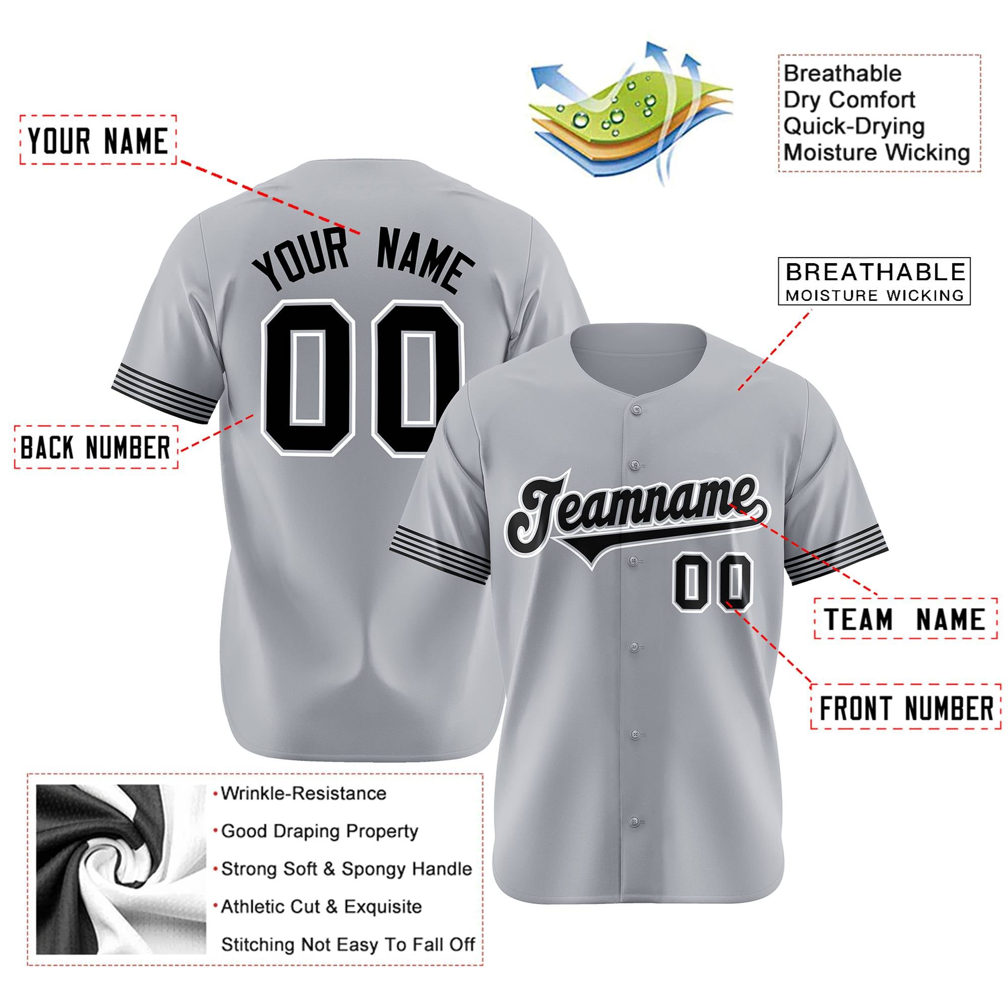 Custom Gray Black-White Classic Style Authentic Baseball Jersey