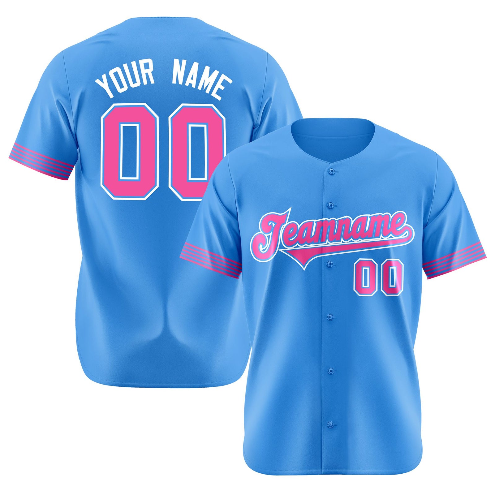 Custom Powder Blue Pink-White Classic Style Authentic Baseball Jersey