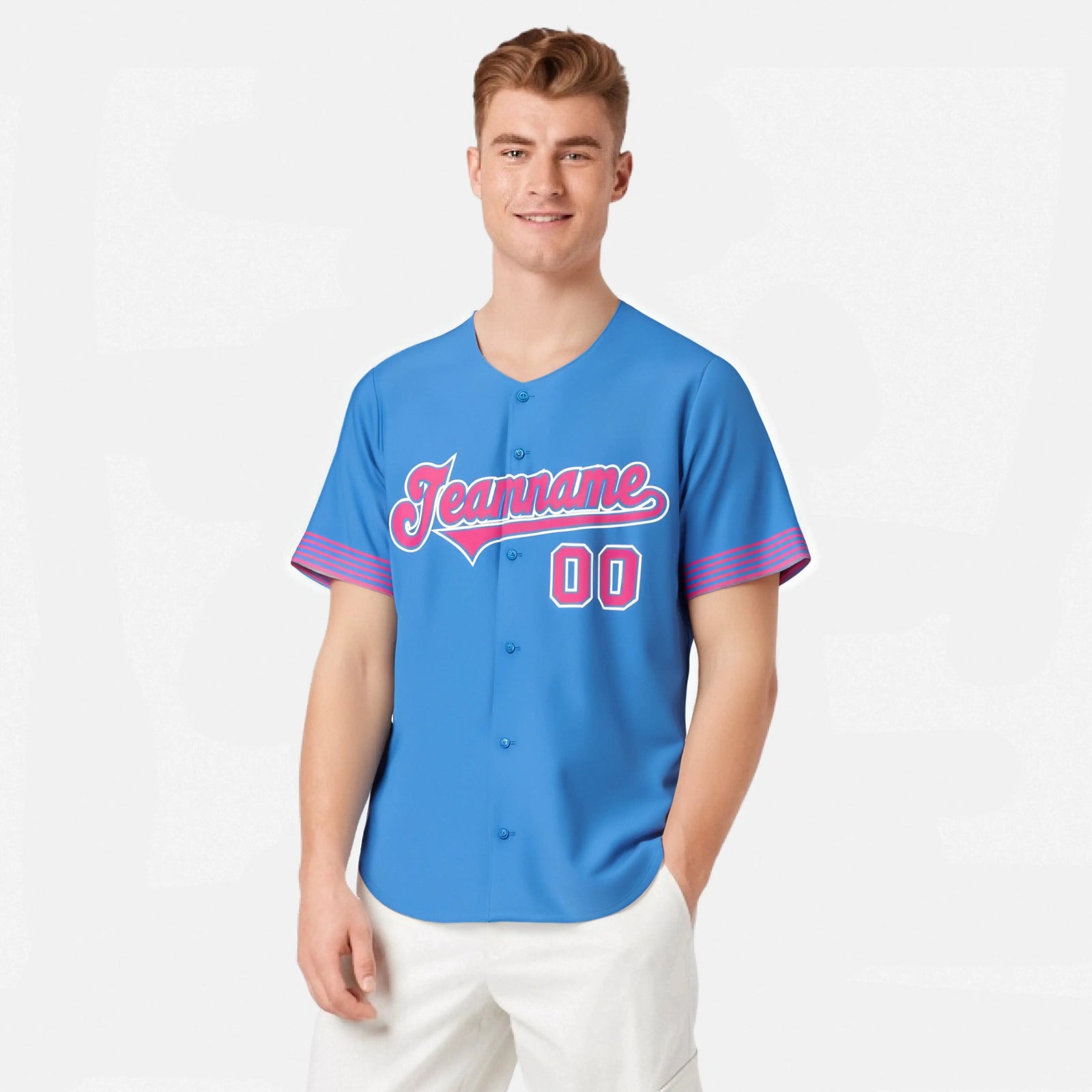 Custom Powder Blue Pink-White Classic Style Authentic Baseball Jersey