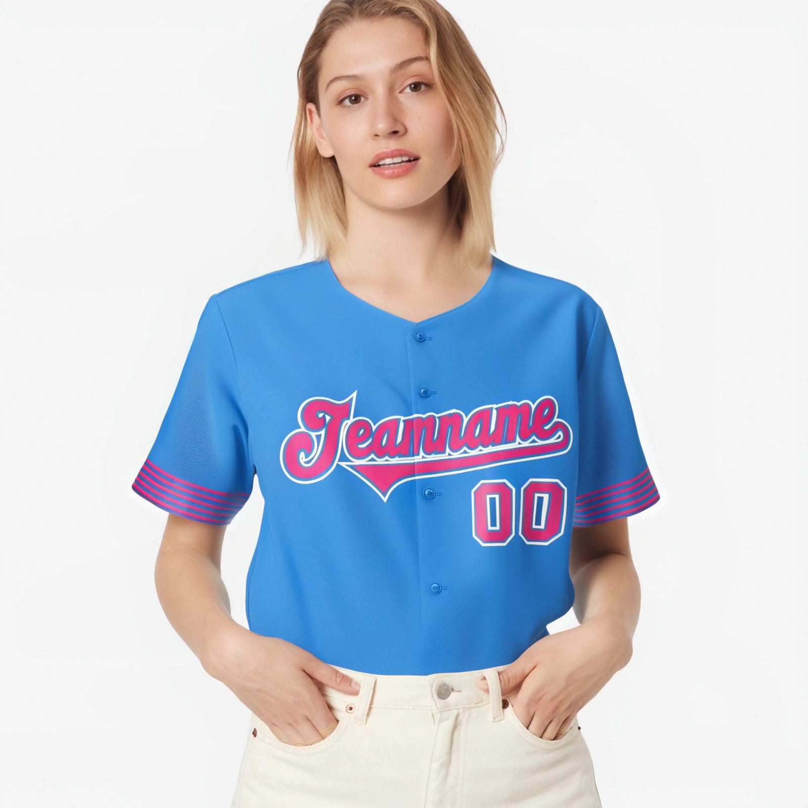 Custom Powder Blue Pink-White Classic Style Authentic Baseball Jersey