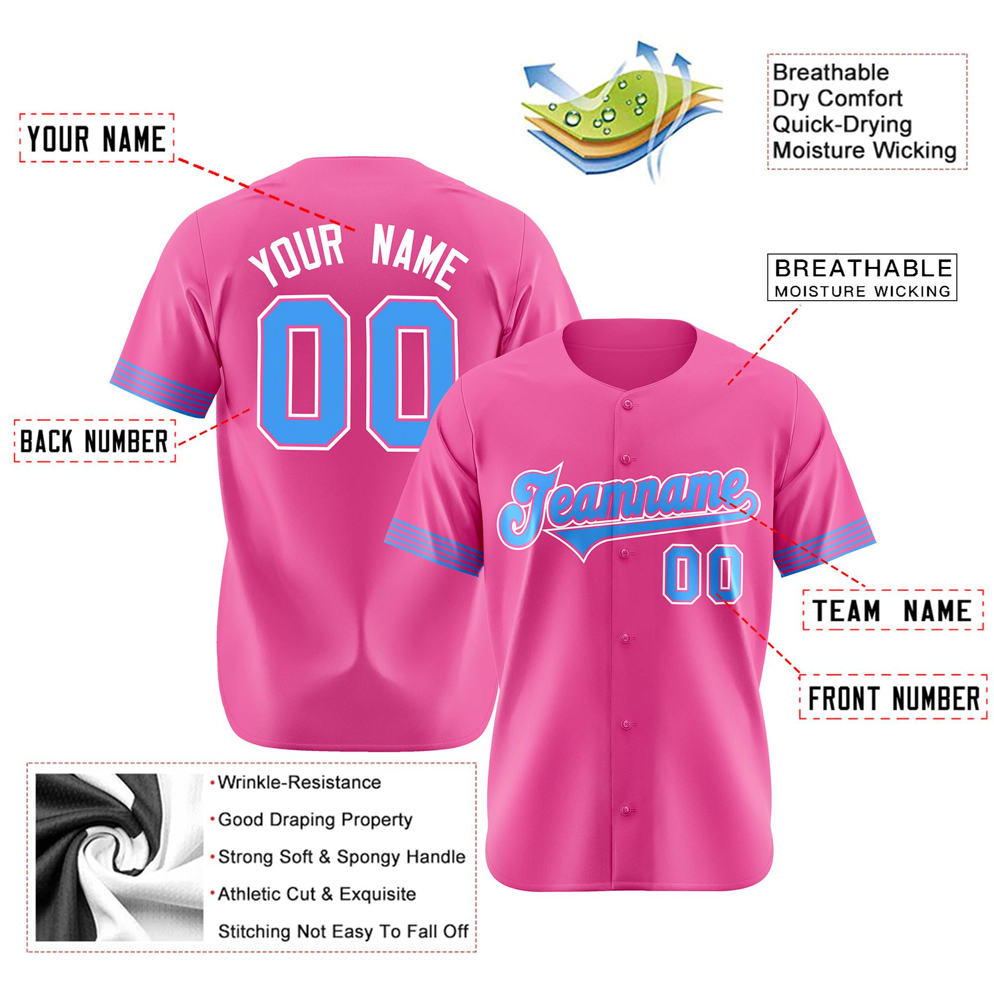 Custom Pink Powder Blue-White Classic Style Authentic Baseball Jersey