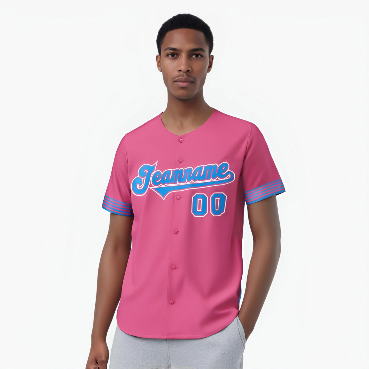 Custom Pink Powder Blue-White Classic Style Authentic Baseball Jersey