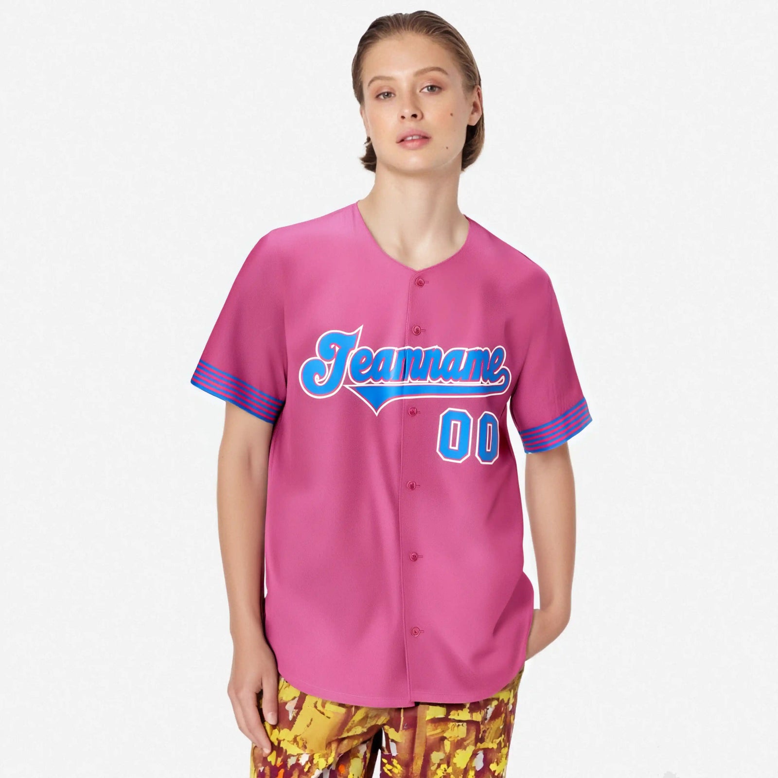 Custom Pink Powder Blue-White Classic Style Authentic Baseball Jersey