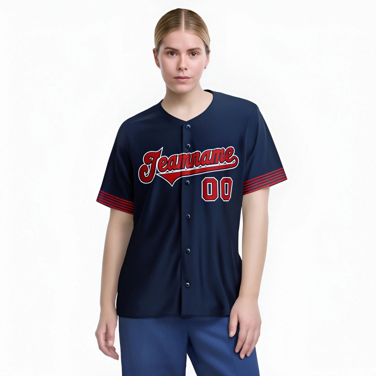 Custom Navy Red-White Classic Style Authentic Baseball Jersey