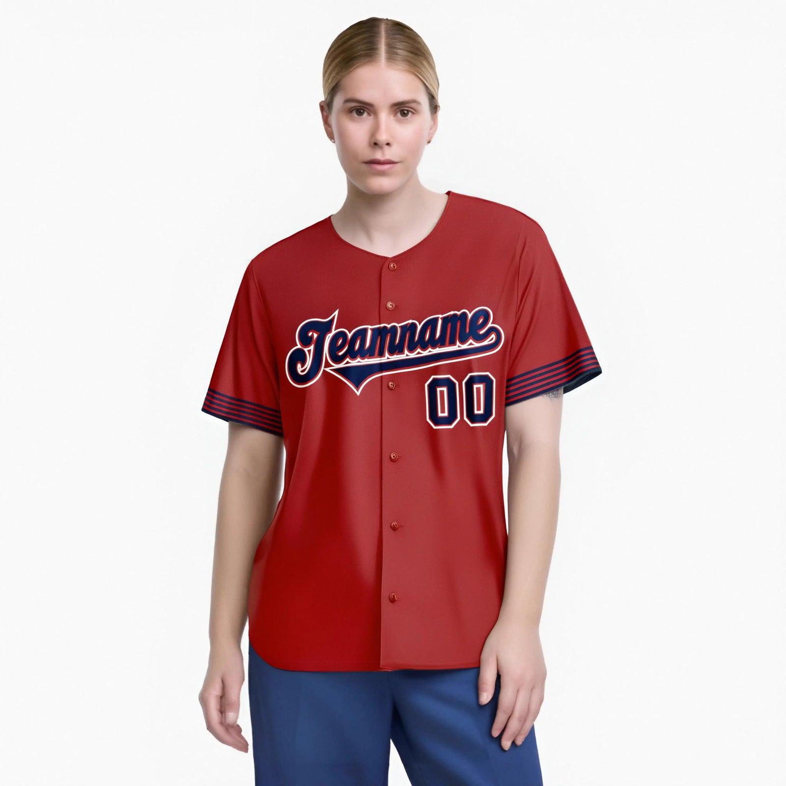 Custom Red Navy-White Classic Style Authentic Baseball Jersey