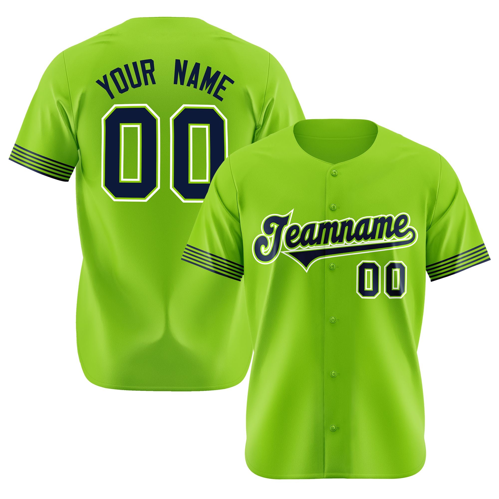 Custom Neon Green Navy-White Classic Style Authentic Baseball Jersey