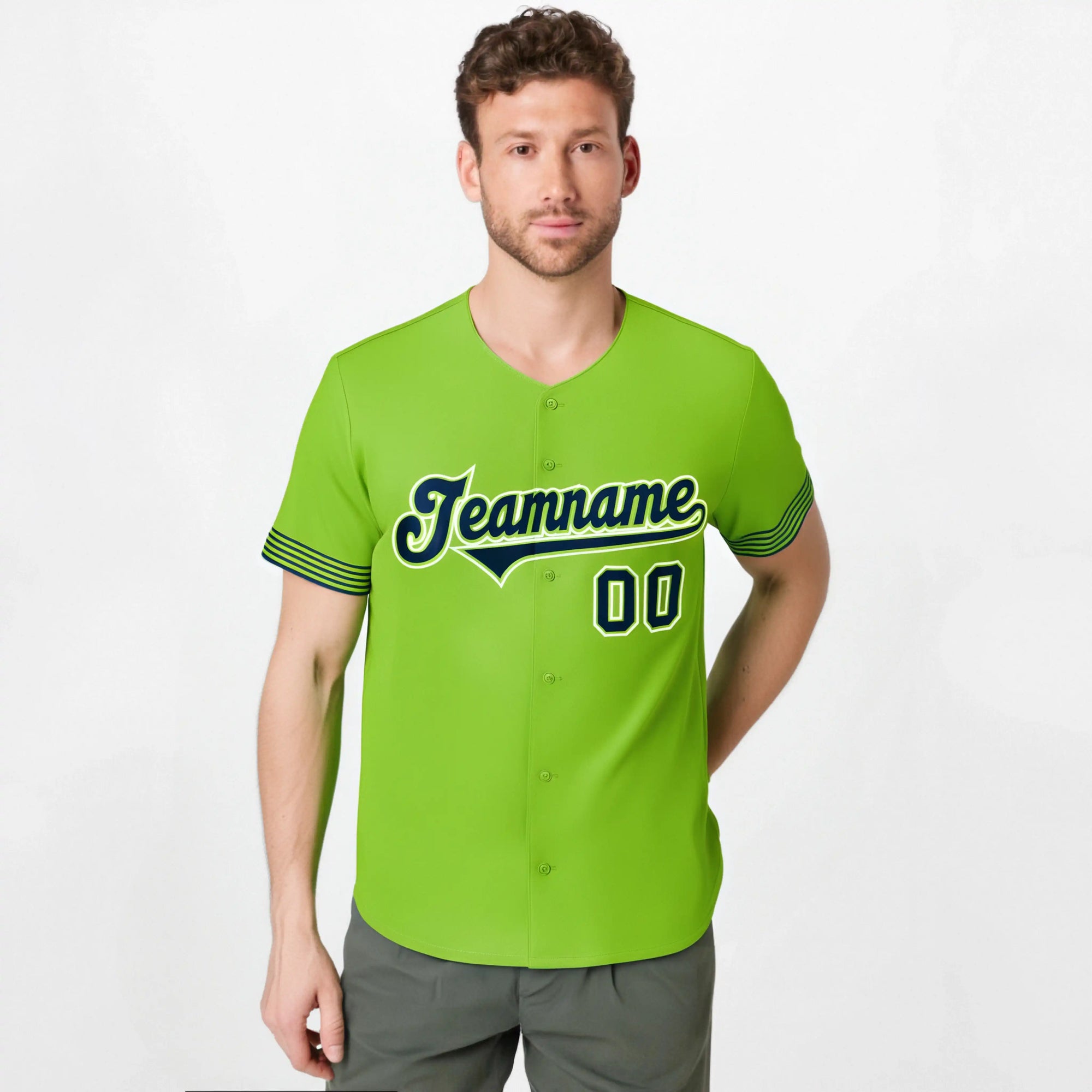 Custom Neon Green Navy-White Classic Style Authentic Baseball Jersey