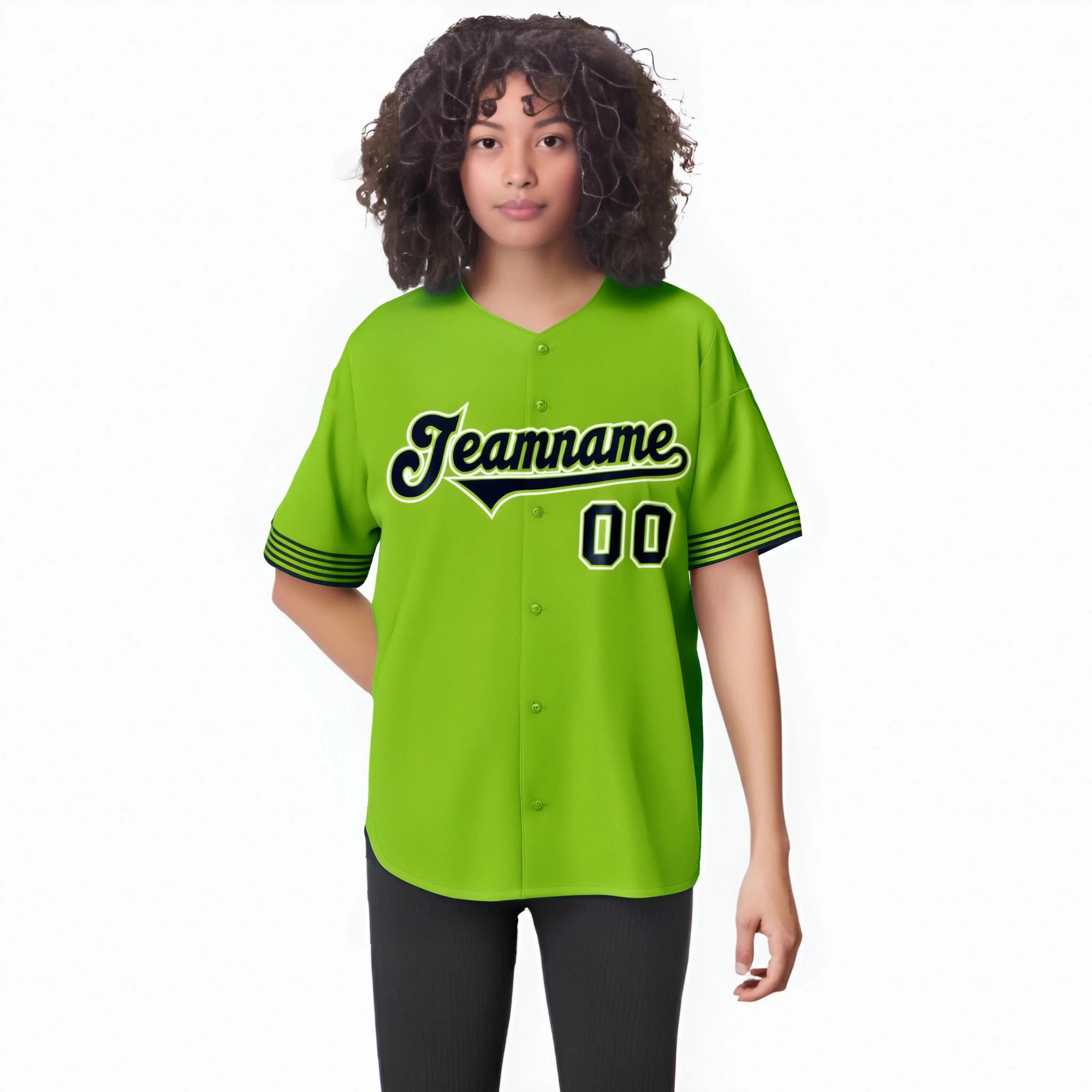 Custom Neon Green Navy-White Classic Style Authentic Baseball Jersey