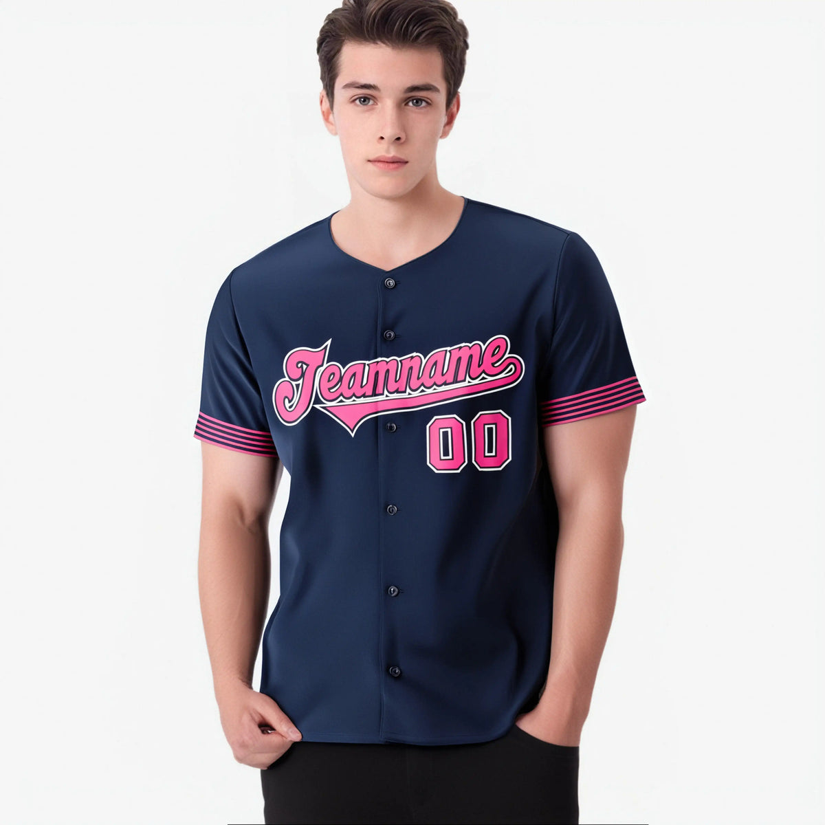 Custom Navy Pink-White Classic Style Authentic Baseball Jersey