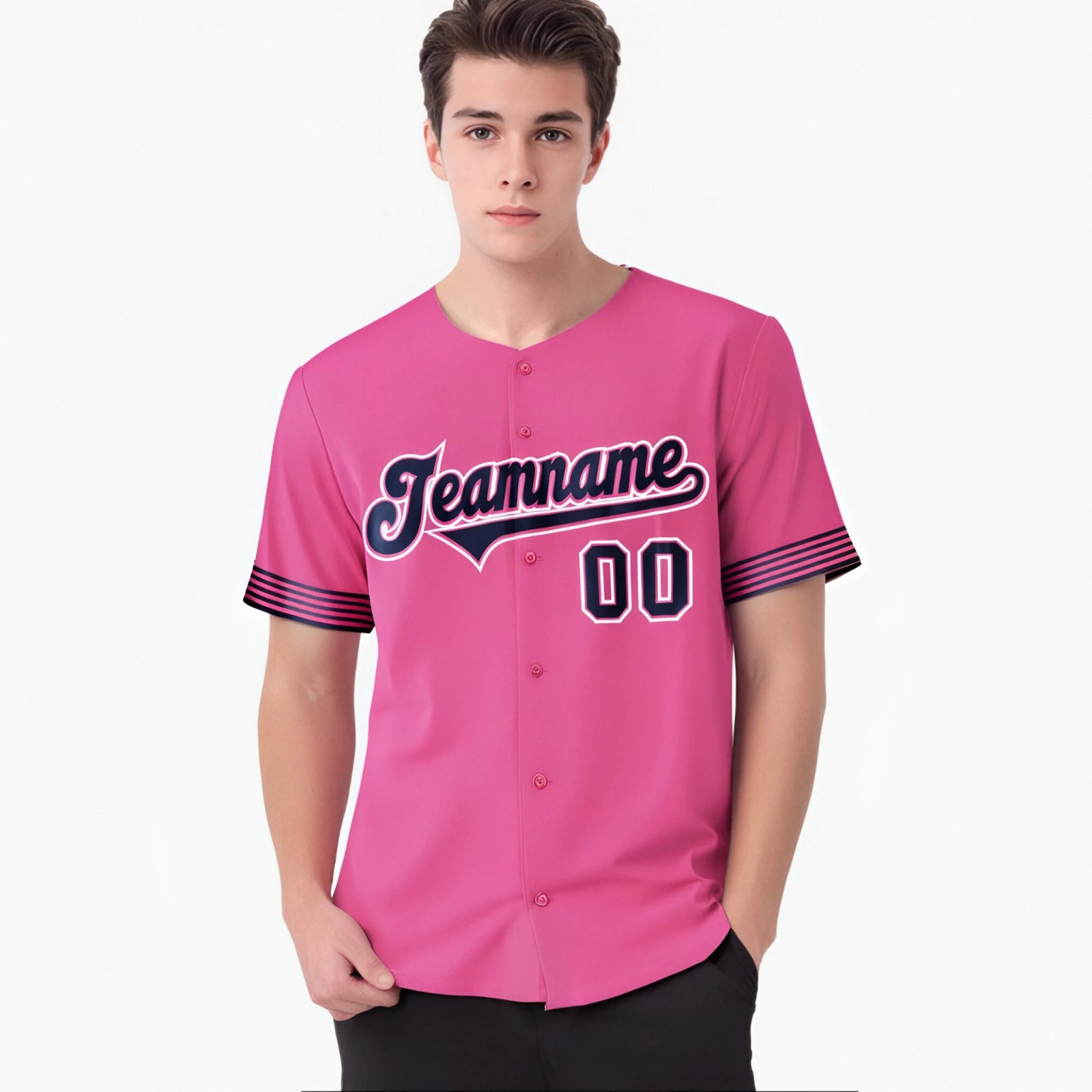Custom Pink Navy-White Classic Style Authentic Baseball Jersey