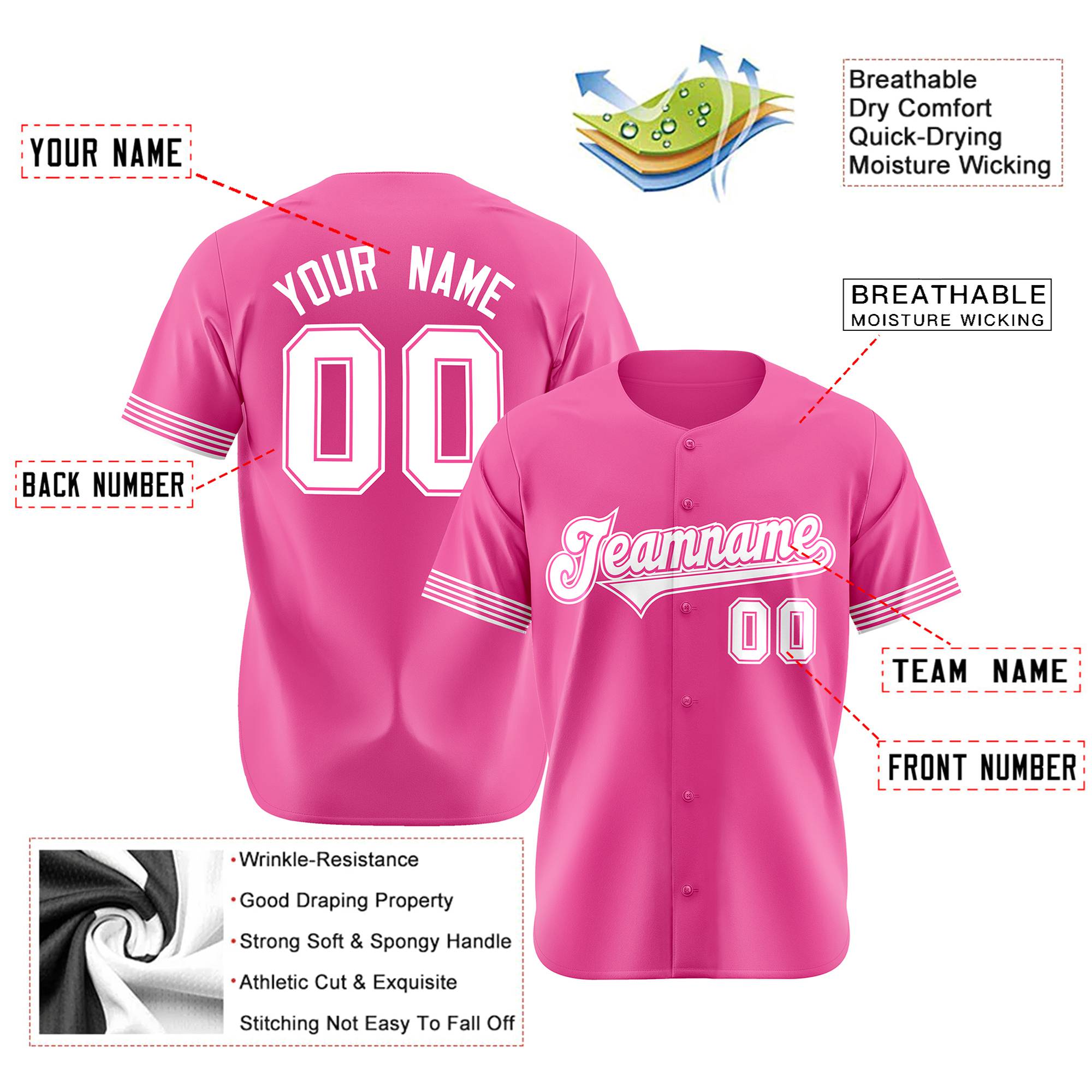 Custom Pink White Classic Style Authentic Baseball Jersey