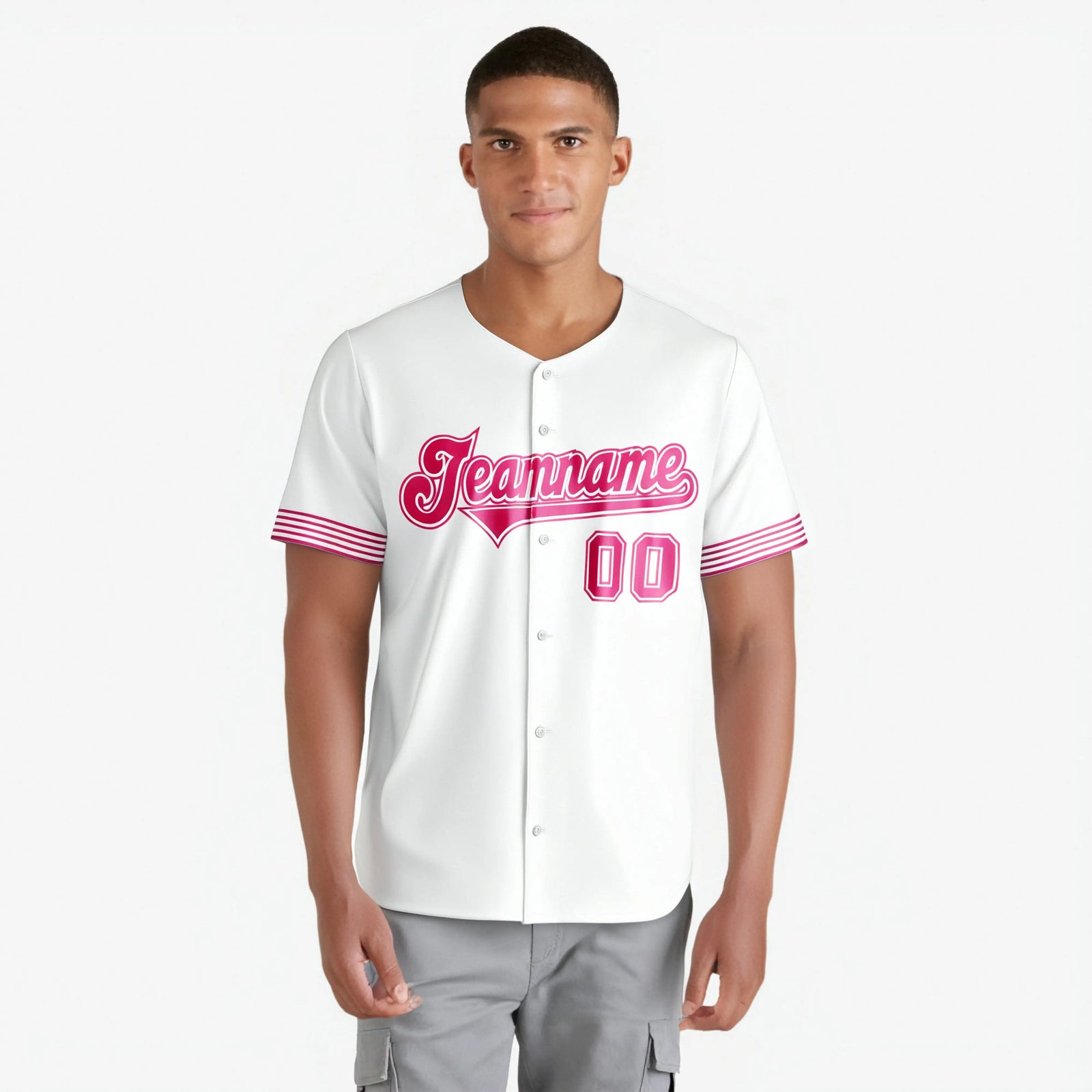 Custom White Pink Classic Style Authentic Baseball Jersey