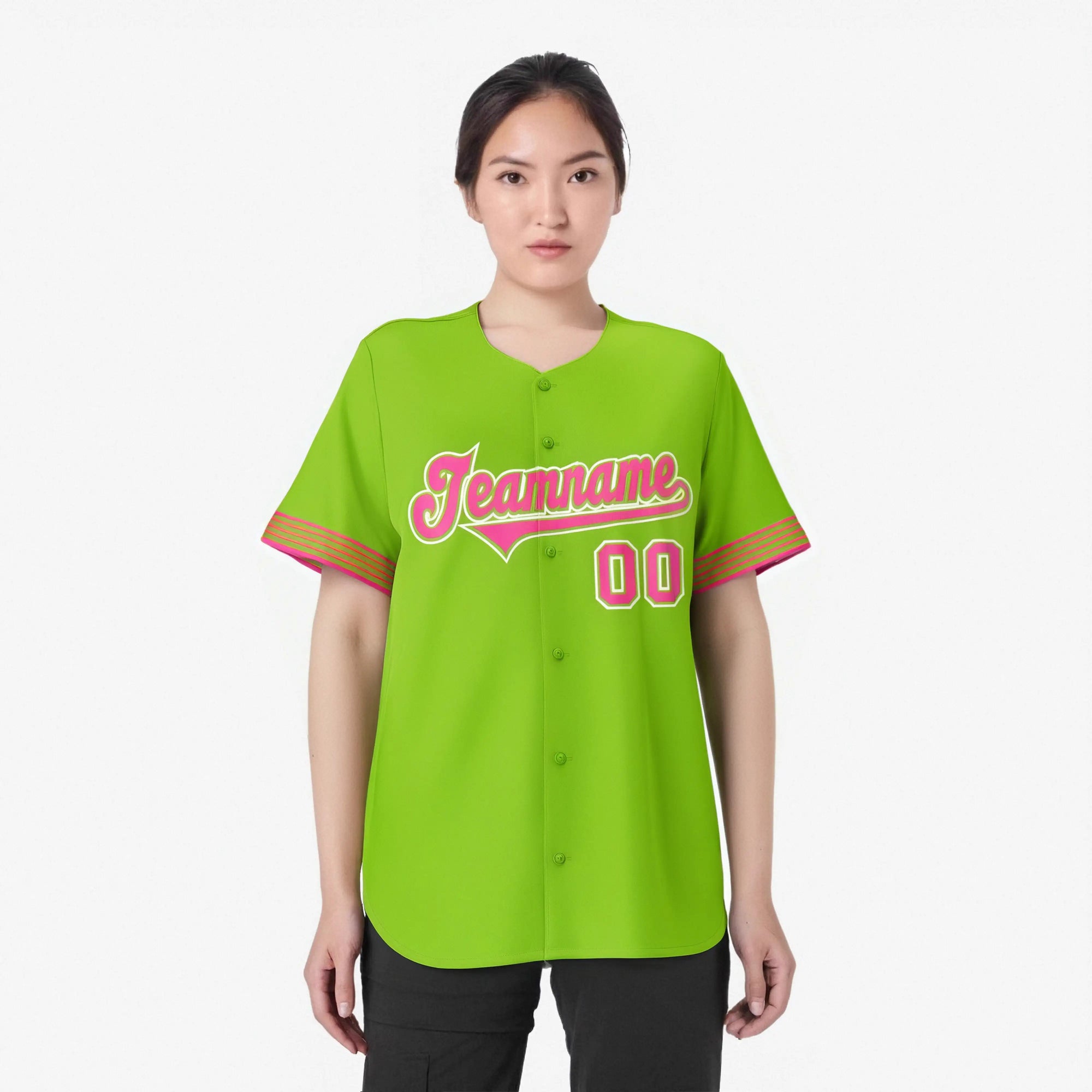 Custom Neon Green Pink-White Classic Style Authentic Baseball Jersey