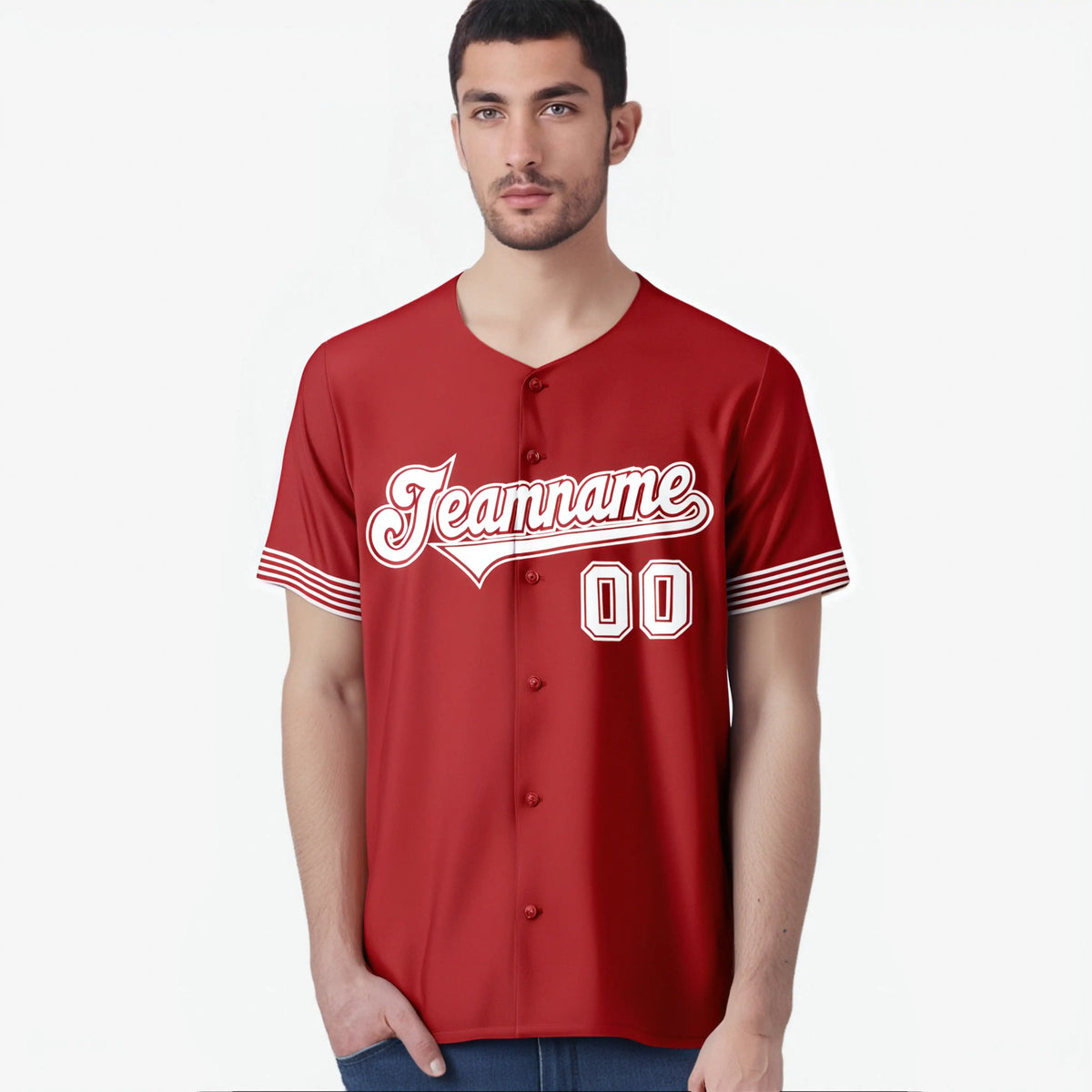 Custom Red White Classic Style Authentic Baseball Jersey