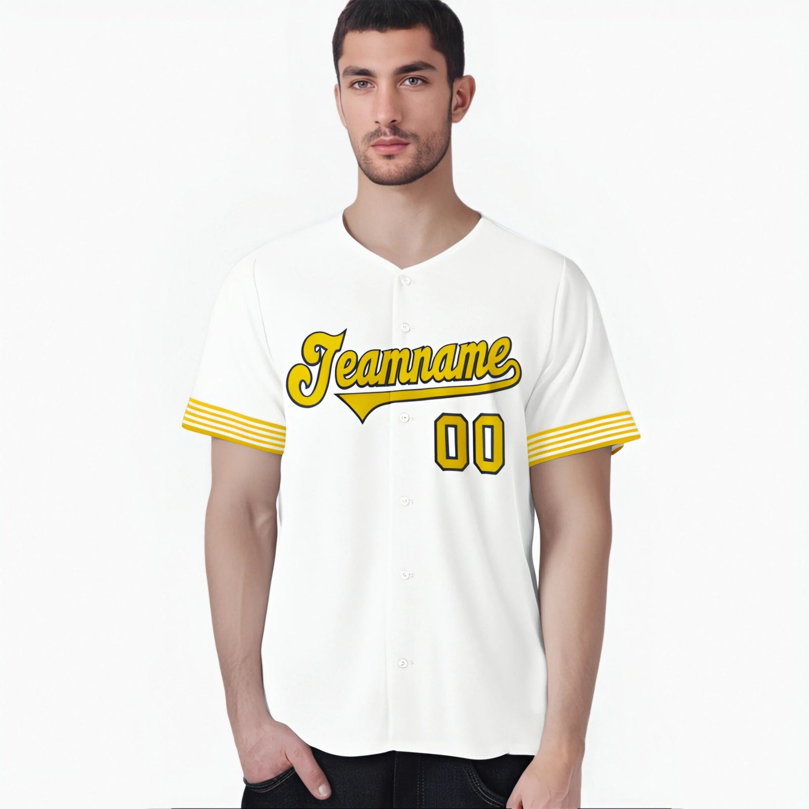 Custom White Gold-Black Classic Style Authentic Baseball Jersey