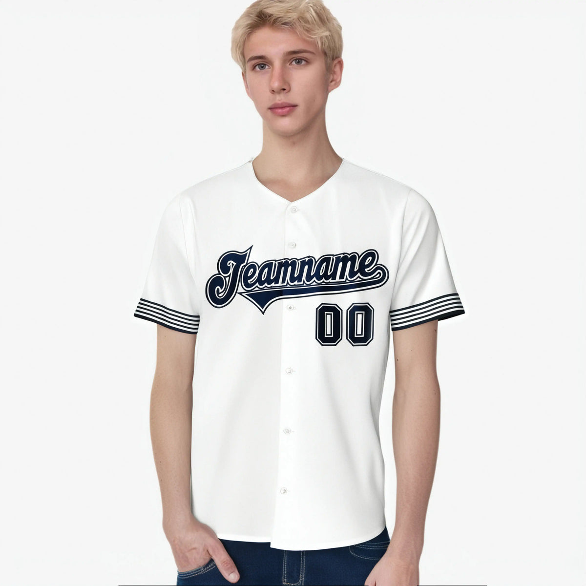 Custom White Navy Classic Style Authentic Baseball Jersey