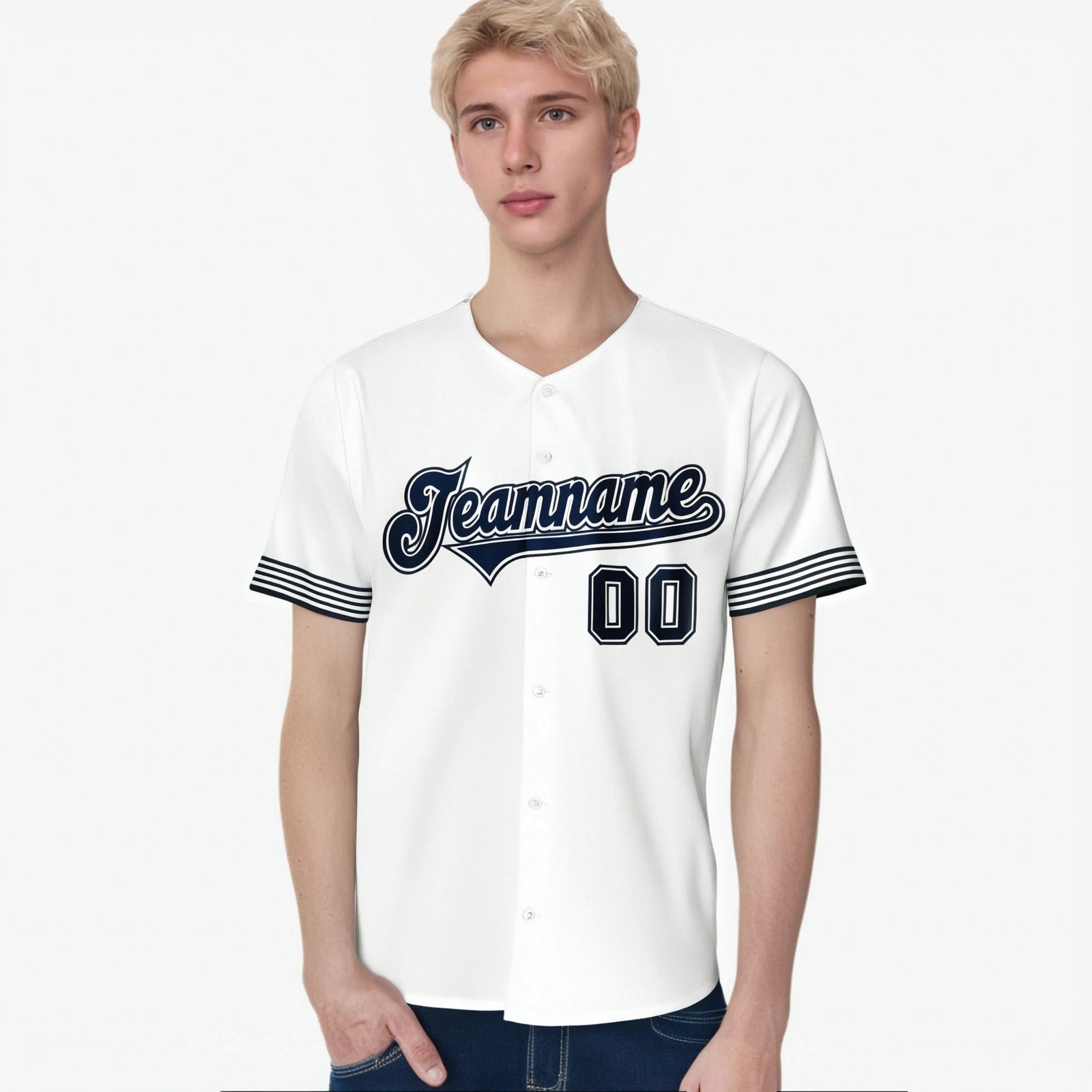 Custom White Navy Classic Style Authentic Baseball Jersey