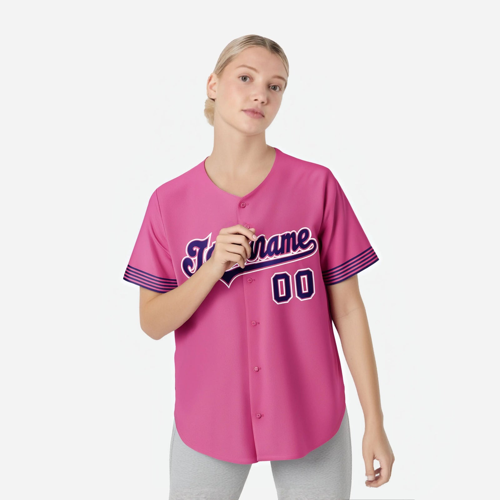 Custom Pink Purple-White Classic Style Authentic Baseball Jersey