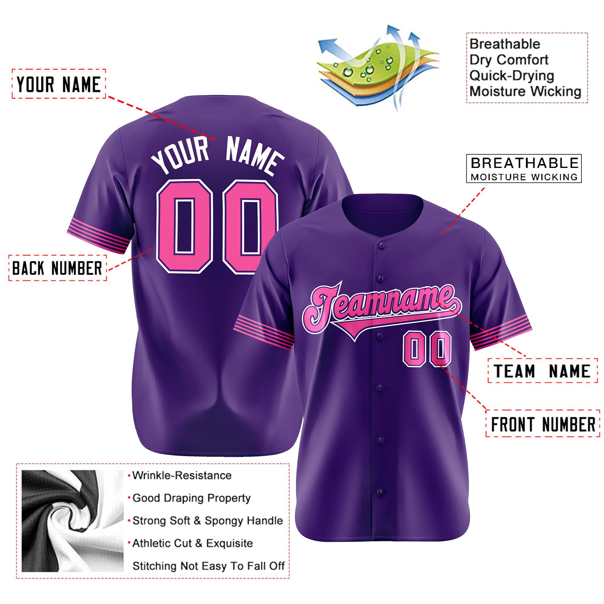 Custom Purple Pink-White Classic Style Authentic Baseball Jersey