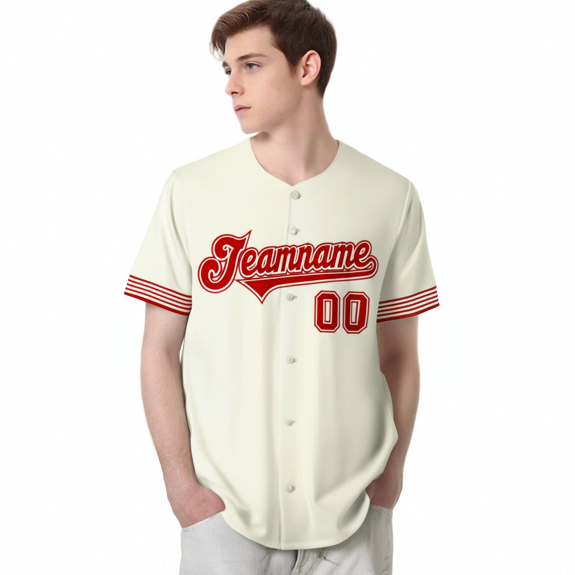 Custom Cream Red-White Classic Style Authentic Baseball Jersey