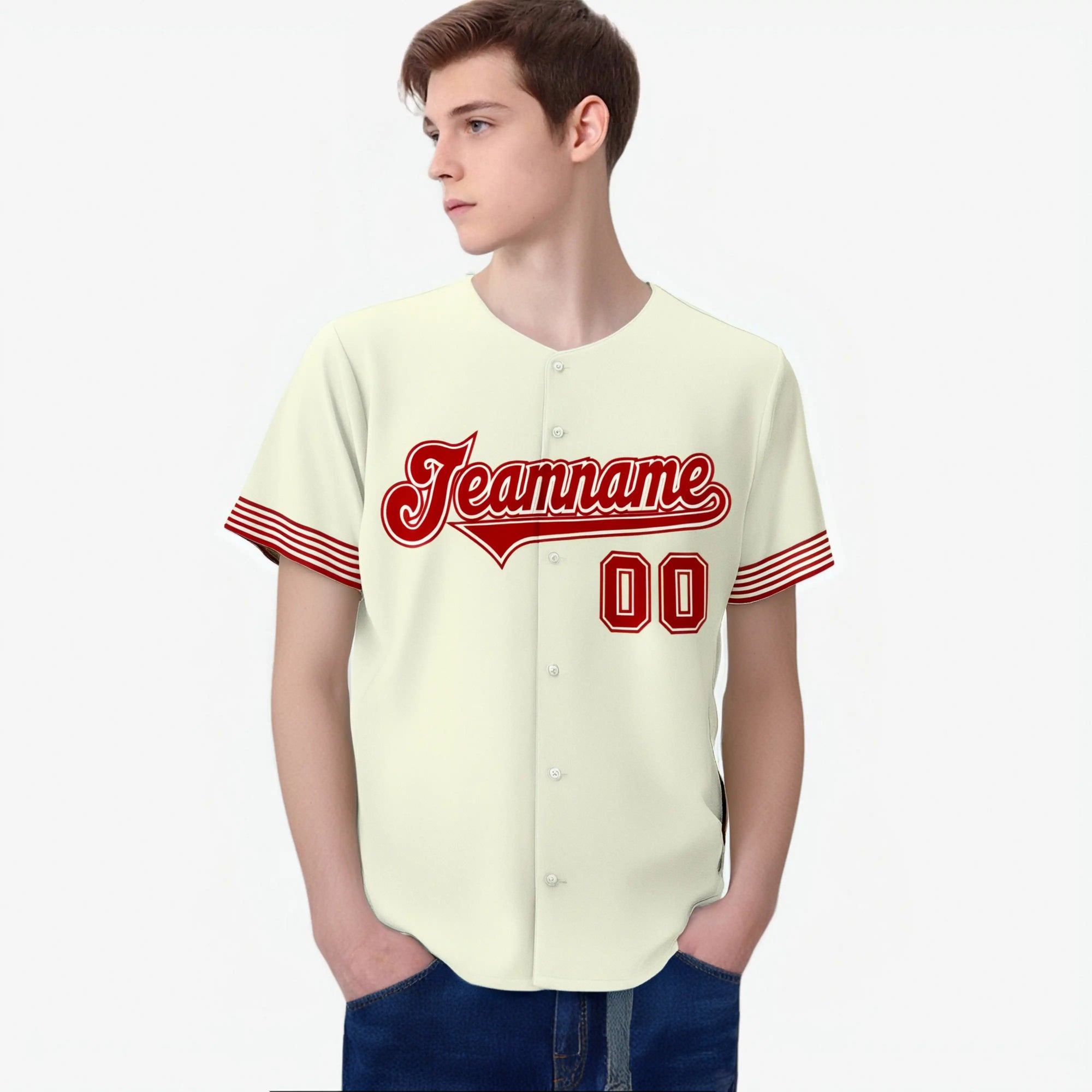 Custom Cream Red-White Classic Style Authentic Baseball Jersey