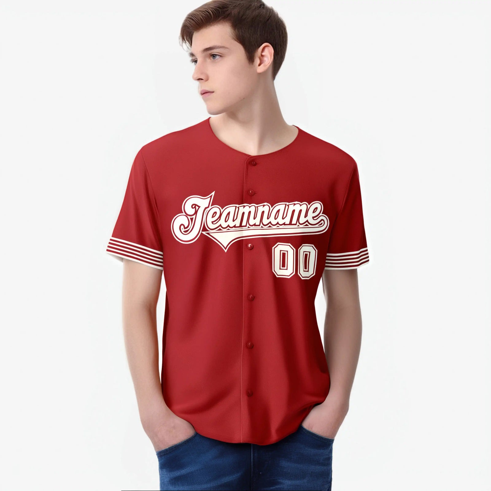 Custom Red Cream-White Classic Style Authentic Baseball Jersey