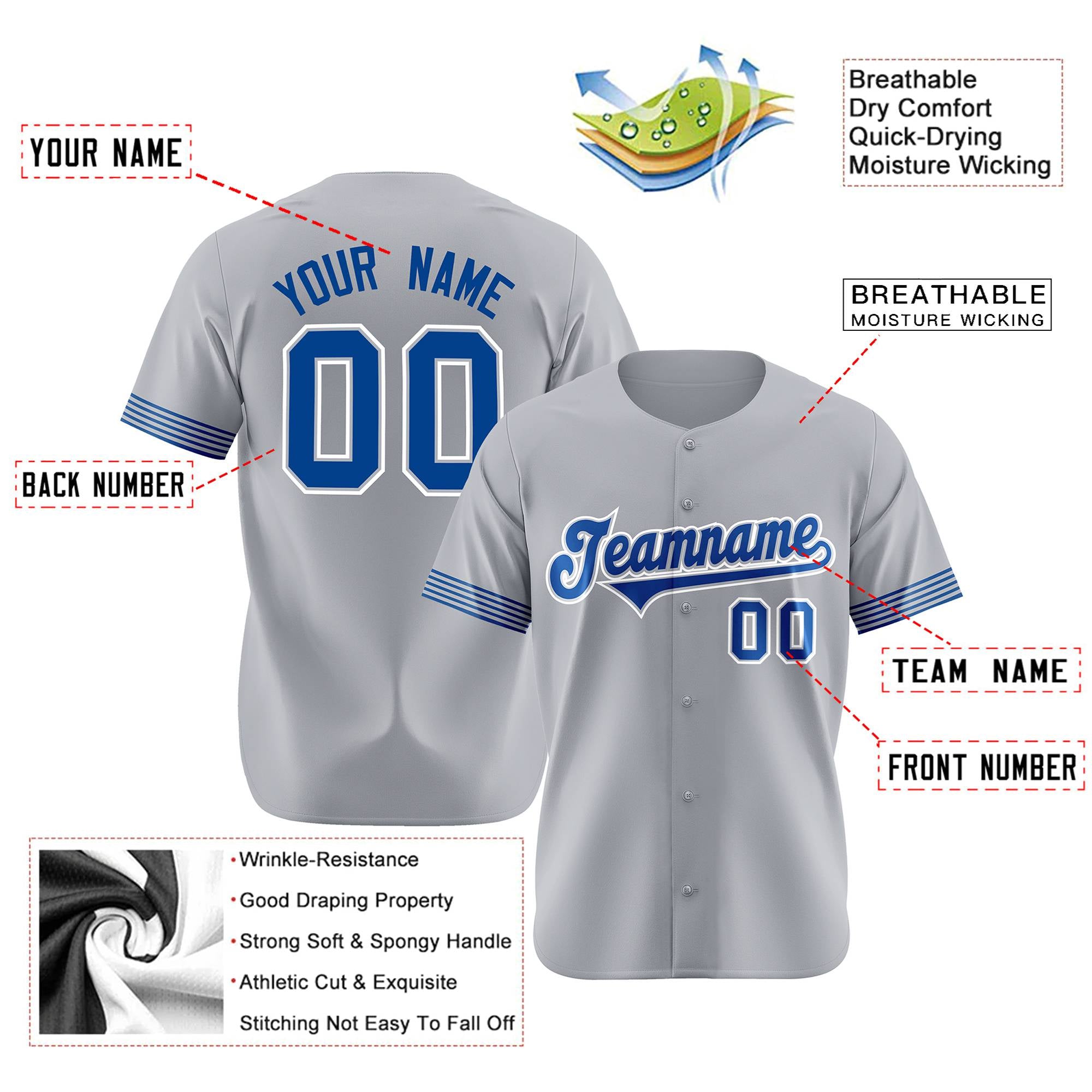 Custom Gray Royal Blue-White Classic Style Authentic Baseball Jersey