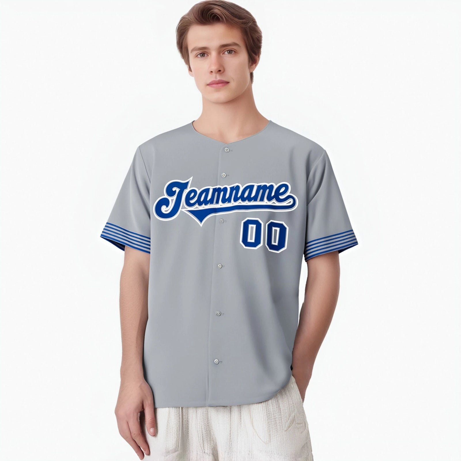 Custom Gray Royal Blue-White Classic Style Authentic Baseball Jersey