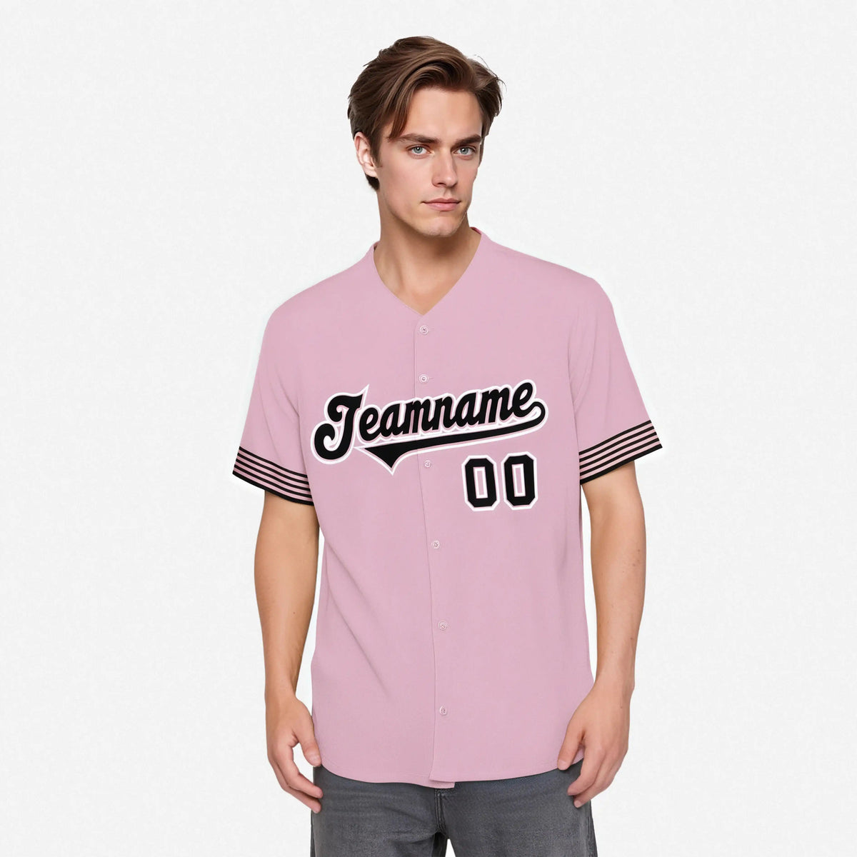 Custom Light Pink Black-White Classic Style Authentic Baseball Jersey