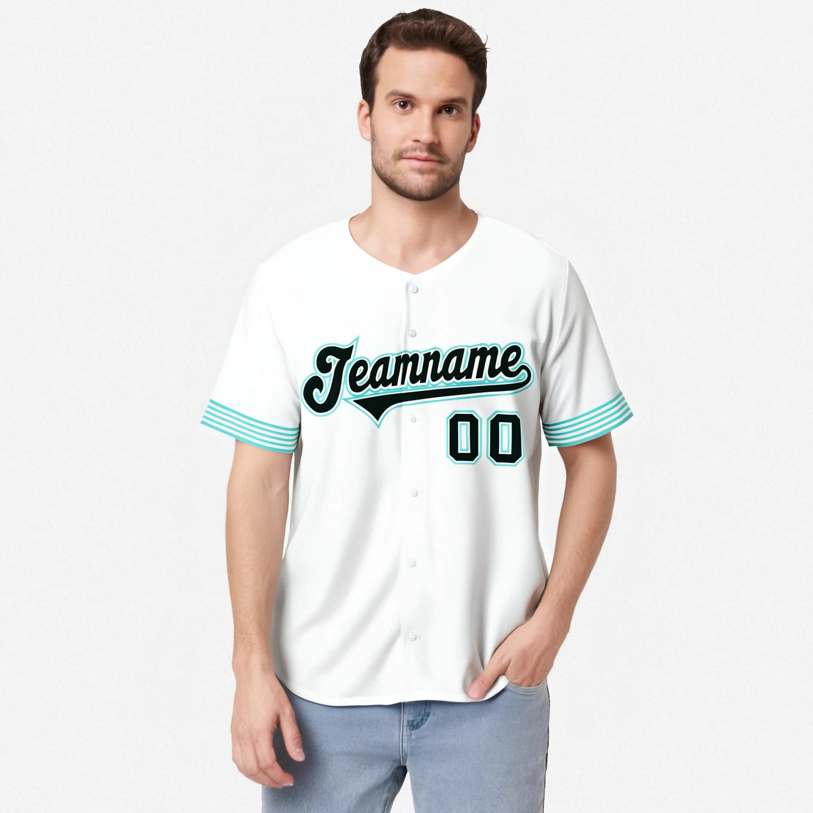 Custom White Black-Aqua Classic Style Authentic Baseball Jersey