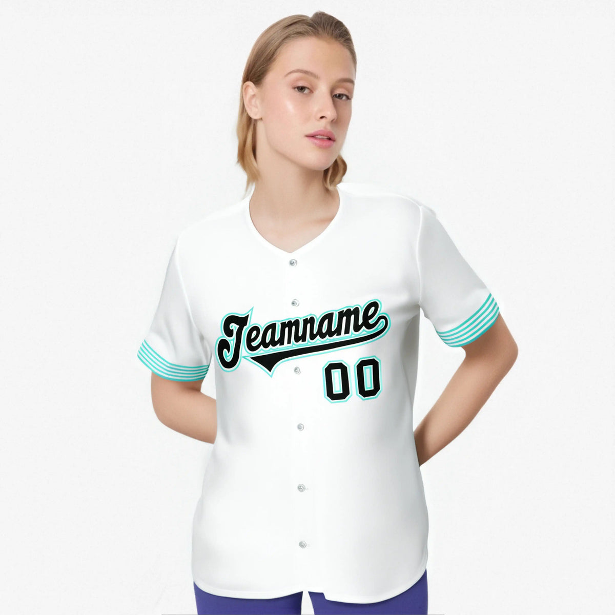 Custom White Black-Aqua Classic Style Authentic Baseball Jersey