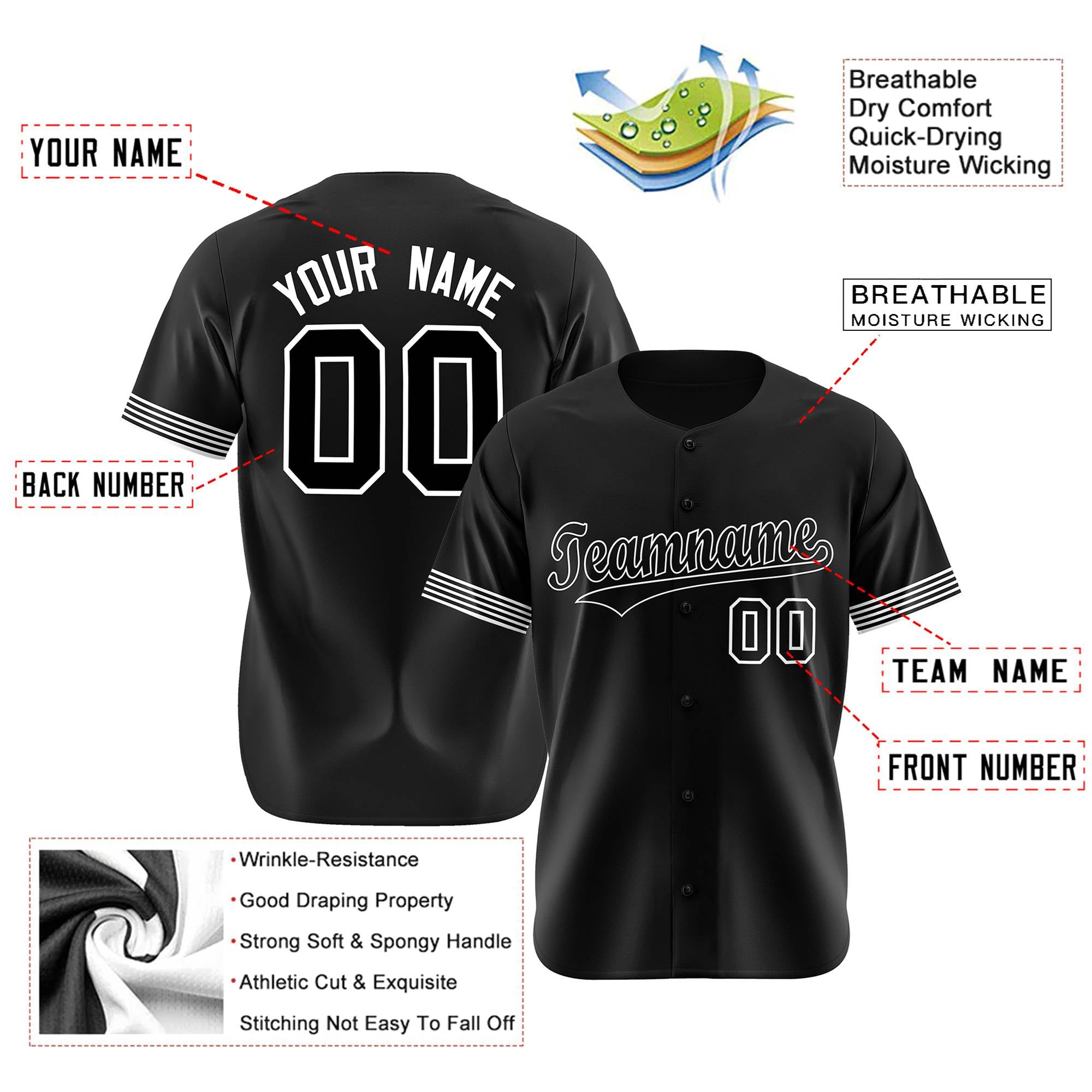 Custom Black Black-White Classic Style Authentic Baseball Jersey