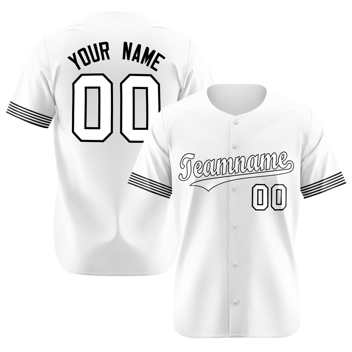 Custom White Black-White Classic Style Authentic Baseball Jersey
