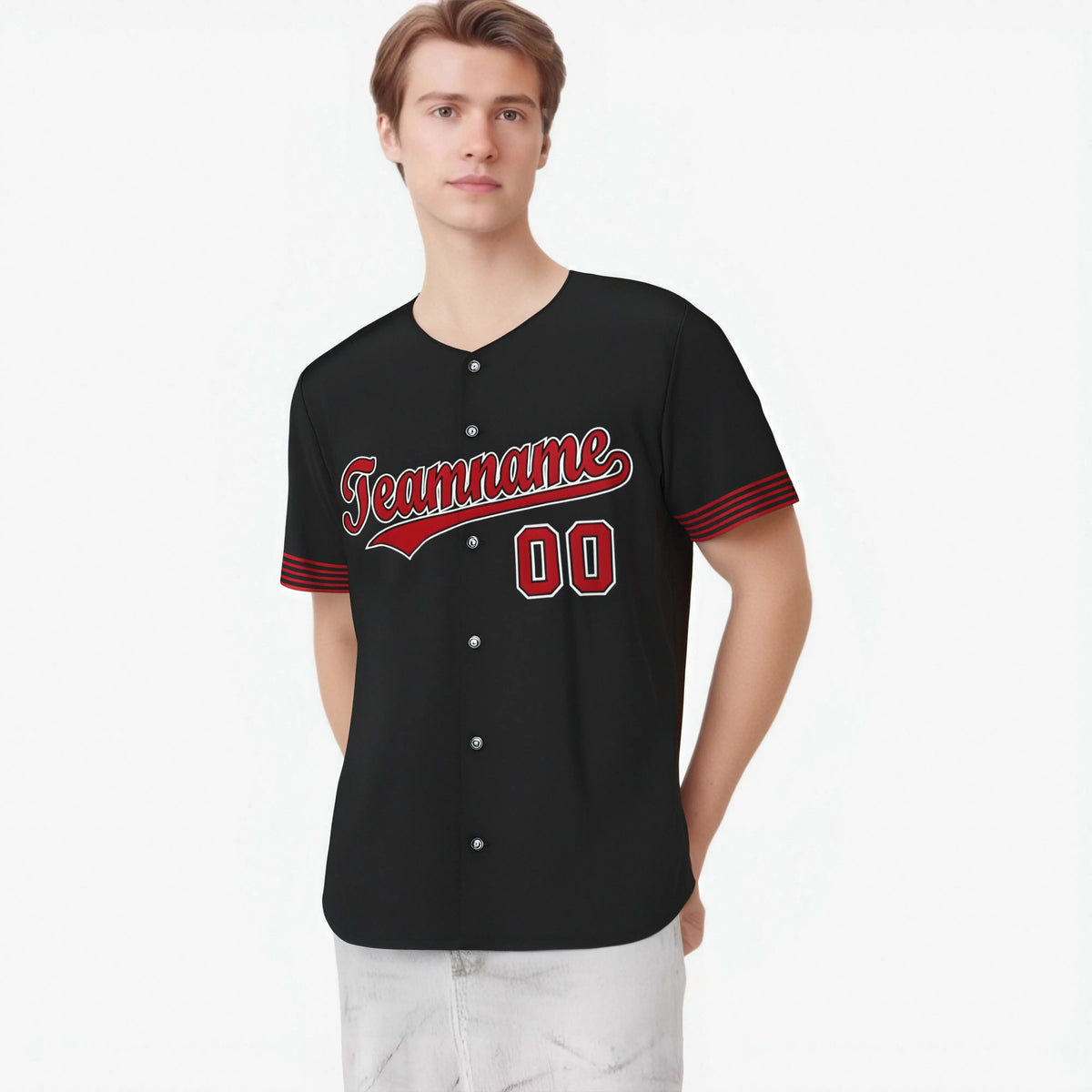 Custom Black Red-White Classic Style Authentic Baseball Jersey