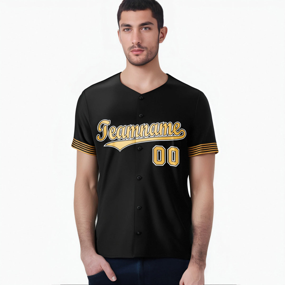 Custom Black Old Gold-White Classic Style Authentic Baseball Jersey