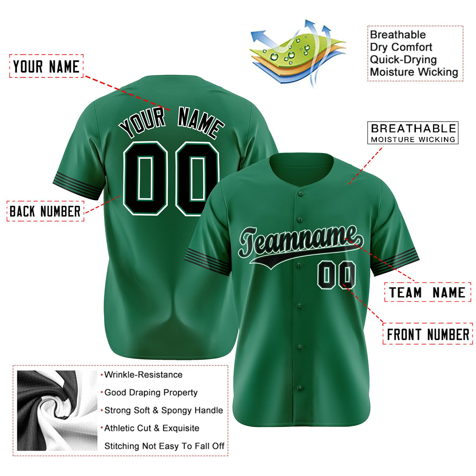 Custom Kelly Green Black-White Classic Style Authentic Baseball Jersey